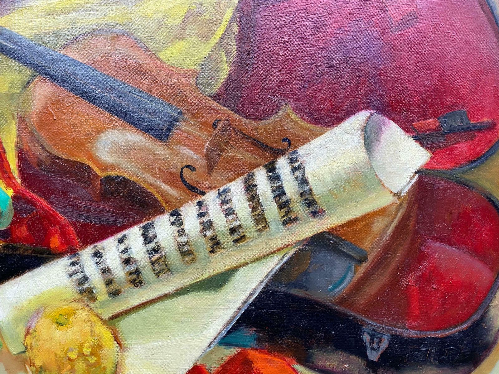 Yvette Bossierecolourful 20th Century French Impressionist   Musicians Violin Masque Still Life20th Century photo Art