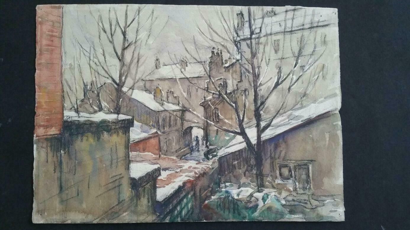 Henri Milochecole De Paris Mid 20th Century City Architectural Winter Scene 1940's photo furniture