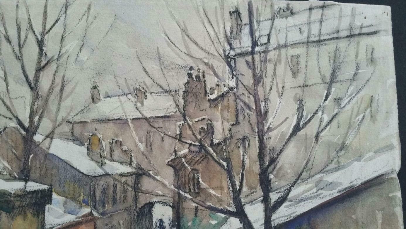 Henri Milochecole De Paris Mid 20th Century City Architectural Winter Scene 1940's photo vintage