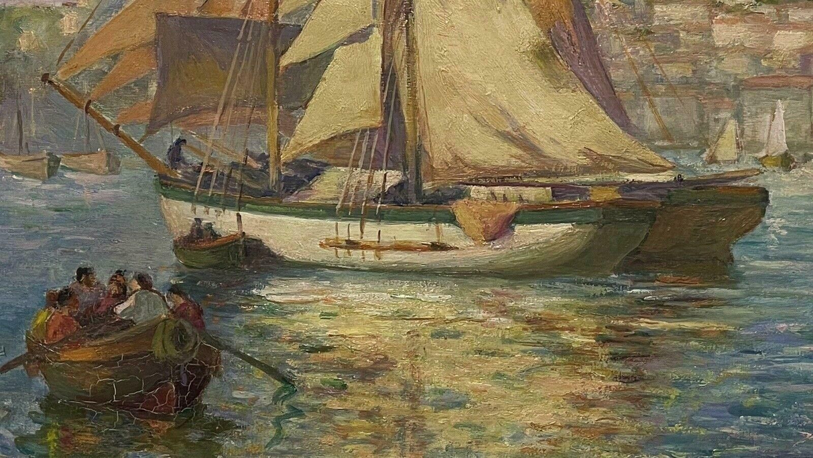 Unknownvintage French Impressionist Signed Oil Sailing Boats In Marseilles Harbourc. 1940's photo Art