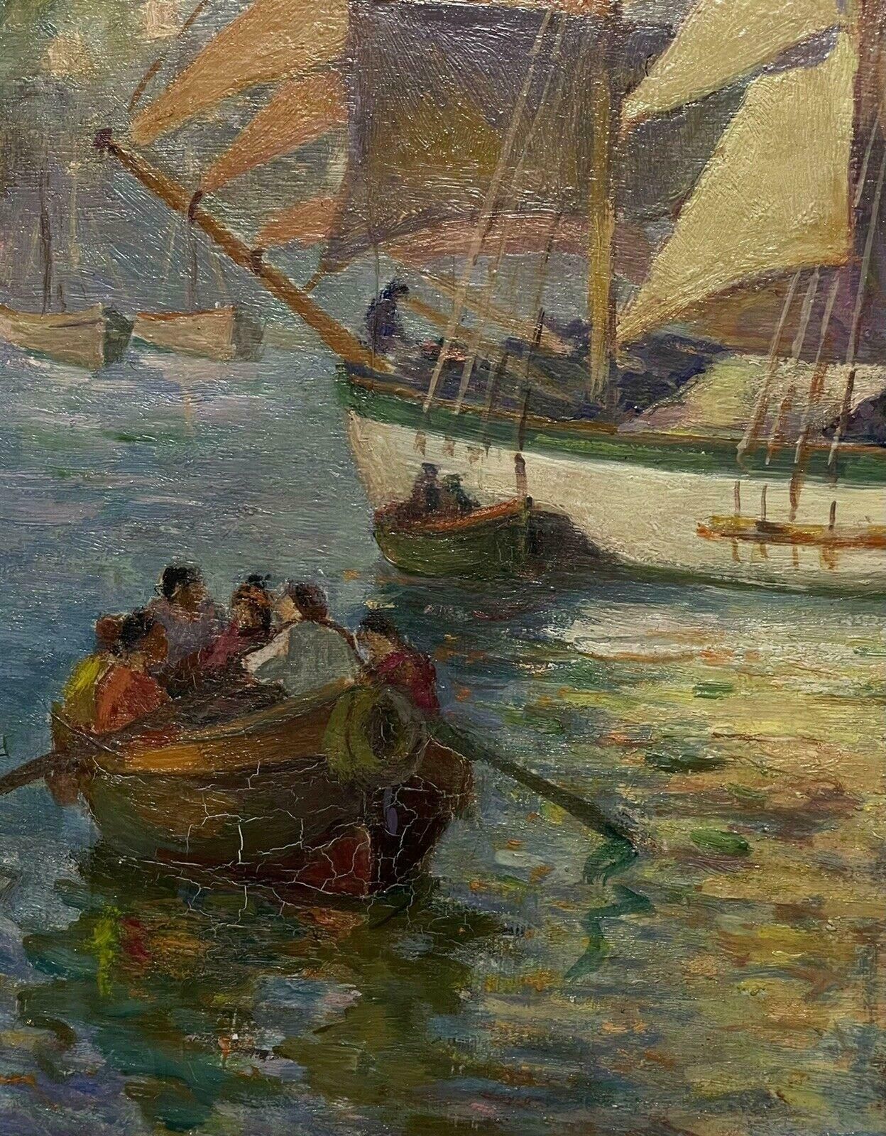 Unknownvintage French Impressionist Signed Oil Sailing Boats In Marseilles Harbourc. 1940's photo 1501.0