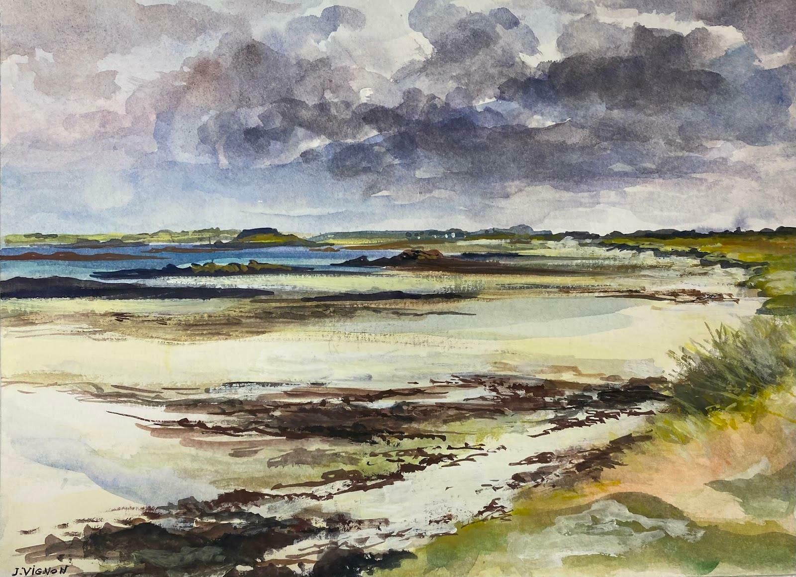 Josine Vignonpost Impressionist Watercolour Painting Seascape At Ploudalmézeau, Brittanyc.1987