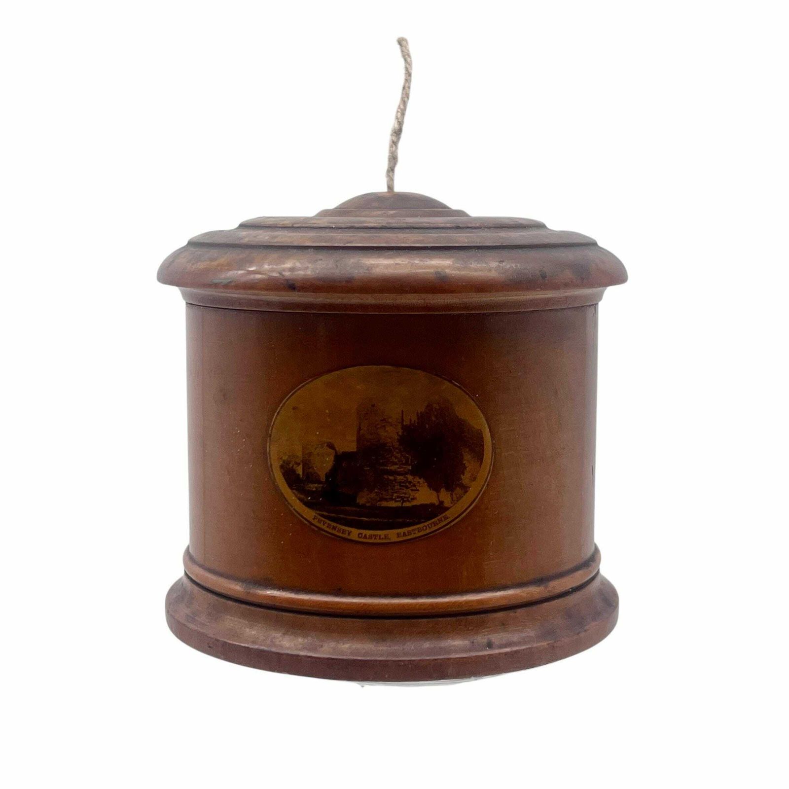 Antique Mauchline Ware Treen String Box   The Pier Eastbourne   Pevensey Castle Eastbourne   Home Decor   String Tidy