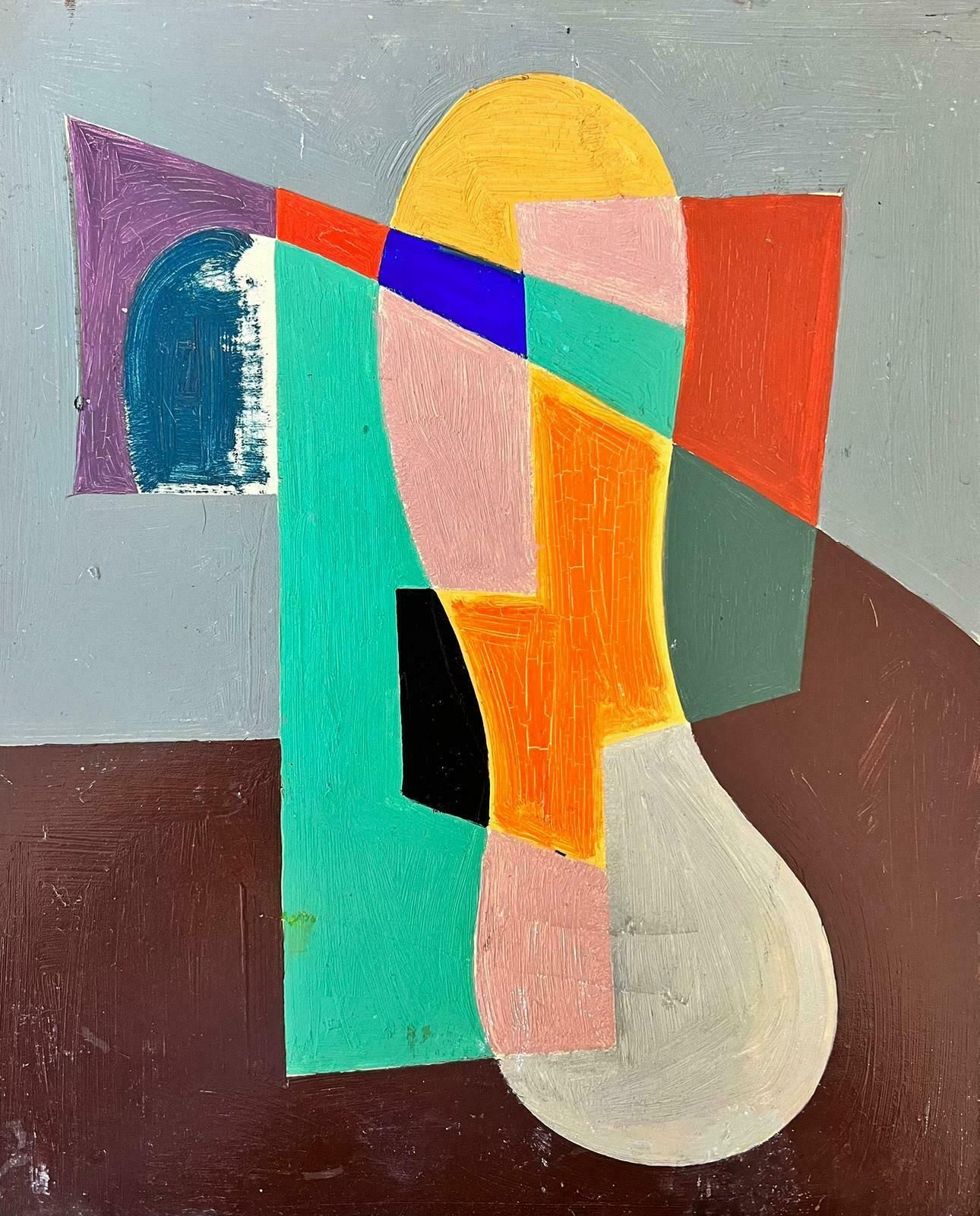 French Schoolmid 20th Century French Cubist Oil Painting Abstract Shapes & Colors