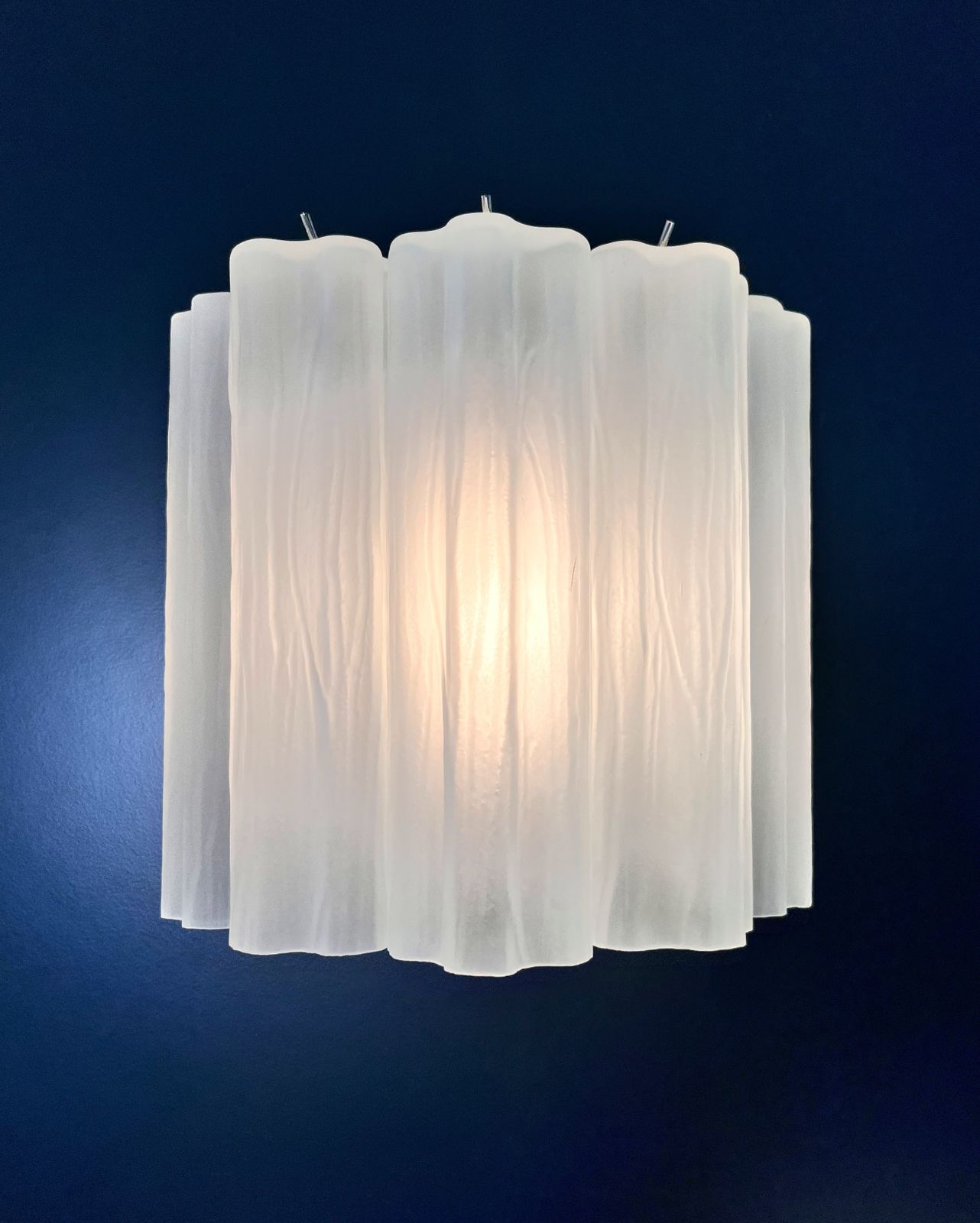 Fantastic Pair Of Murano Glass Tube Wall Sconces   5 Etched Glass Tube photo for sale