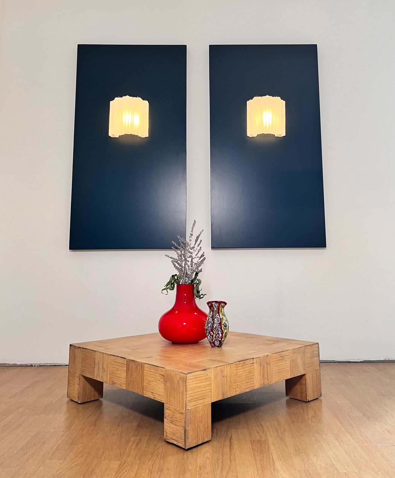photo furniture Fantastic Pair Of Murano Glass Tube Wall Sconces   5 Etched Glass Tube