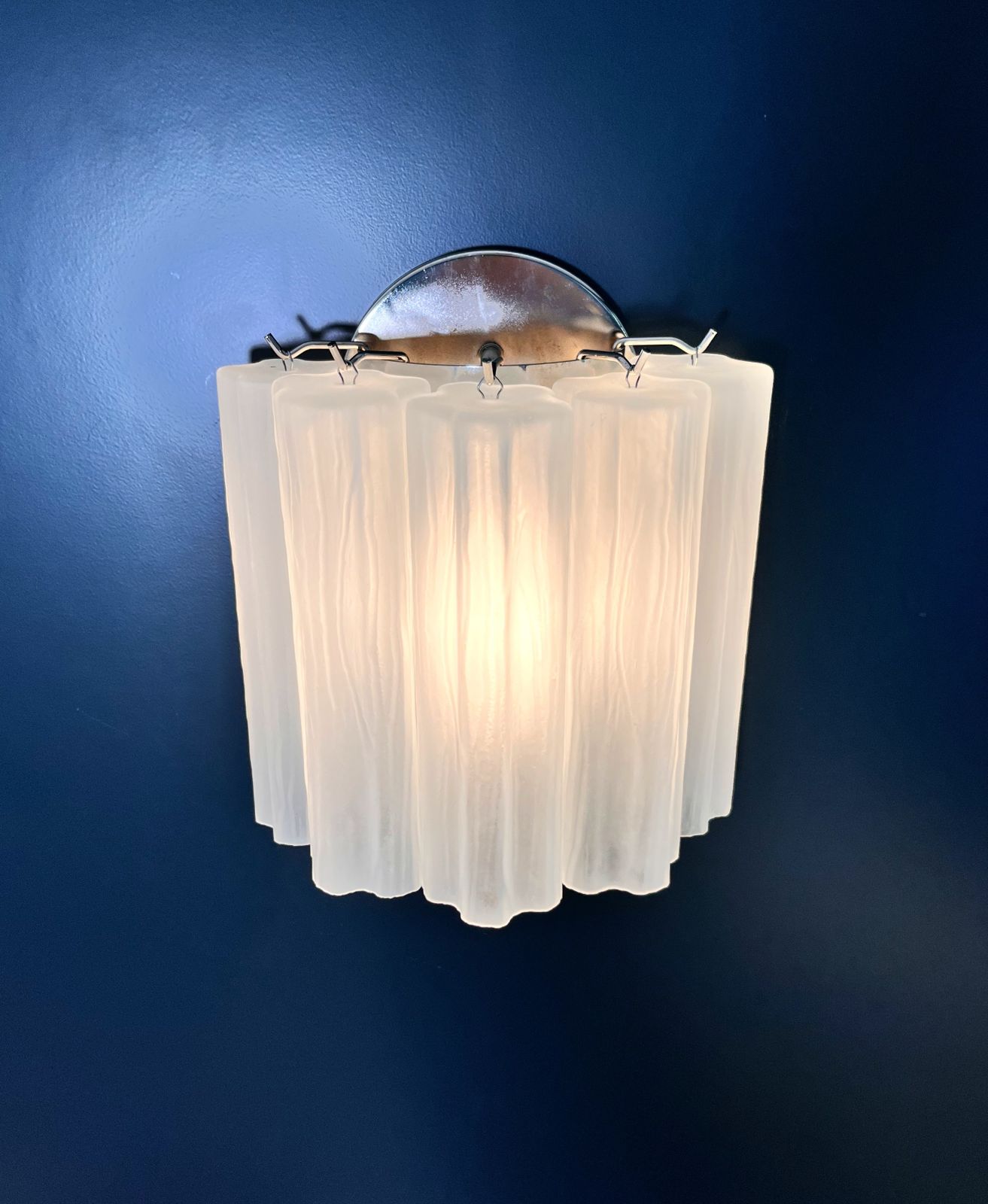 380.0 Fantastic Pair Of Murano Glass Tube Wall Sconces   5 Etched Glass Tube photo