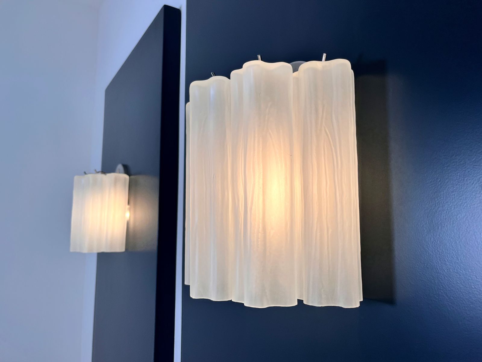 photo vintage Fantastic Pair Of Murano Glass Tube Wall Sconces   5 Etched Glass Tube