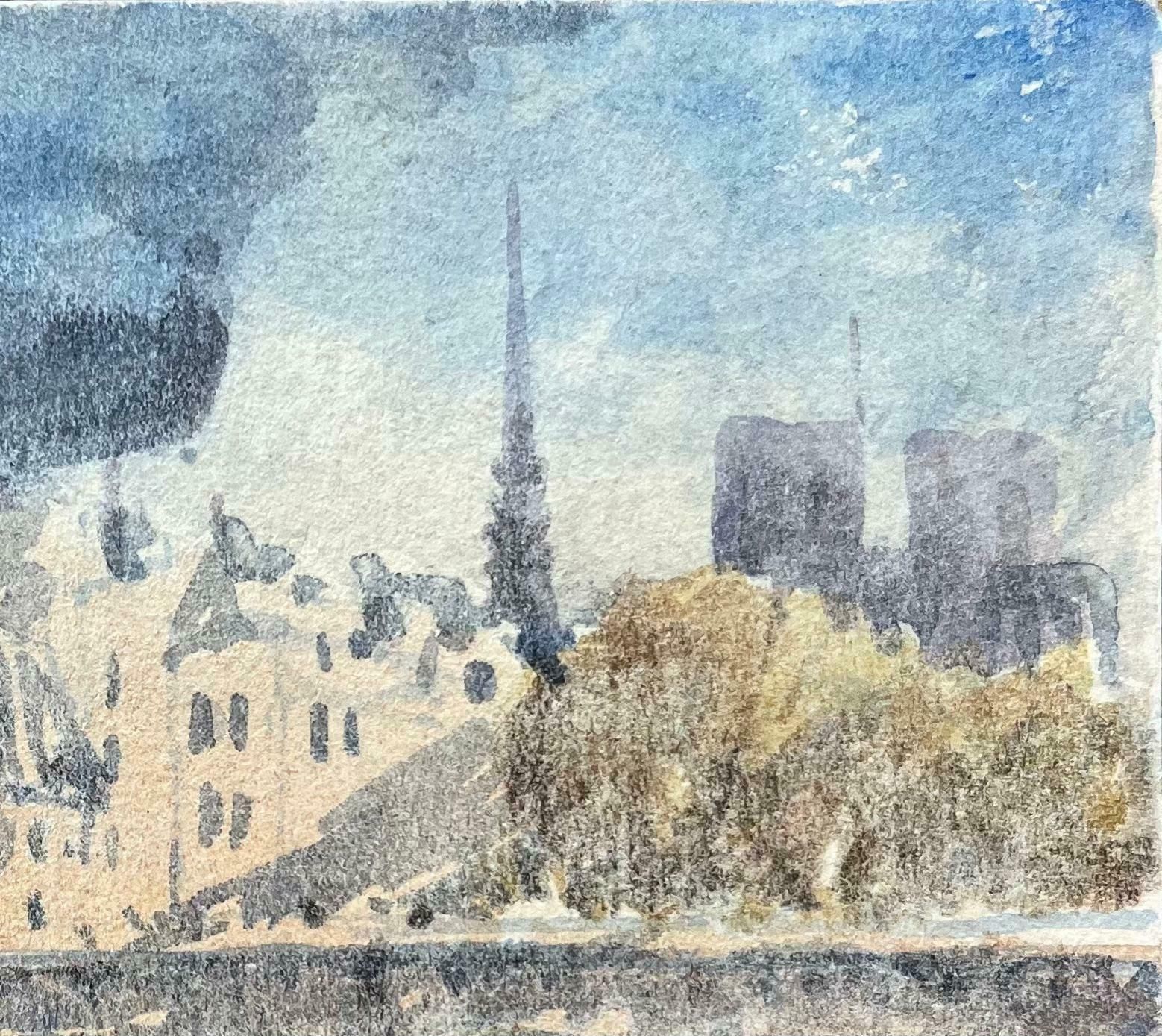 Maurice Mazeiliefrench Impressionist Watercolor Of Notre Dame And île De La Cité20th Century photo for sale