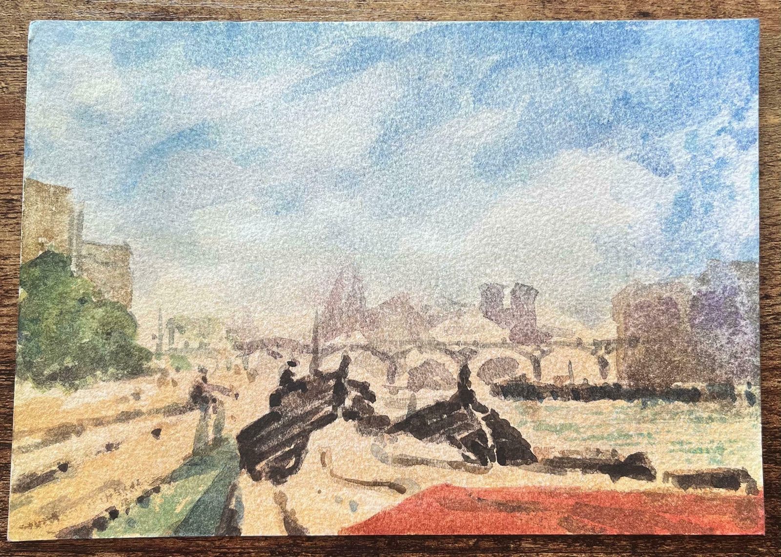 Maurice Mazeiliefrench Impressionist Watercolor Of Notre Dame And The Pont Neuf From The Seine20th Century photo furniture