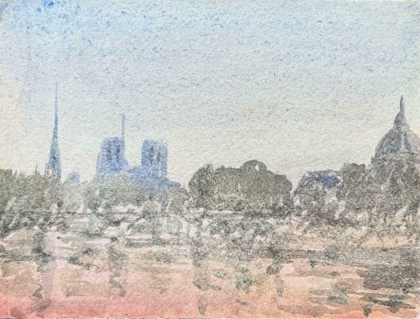 Maurice Mazeiliefrench Impressionist Watercolor Of Notre Dame And The Paris Skyline At Dusk20th Century