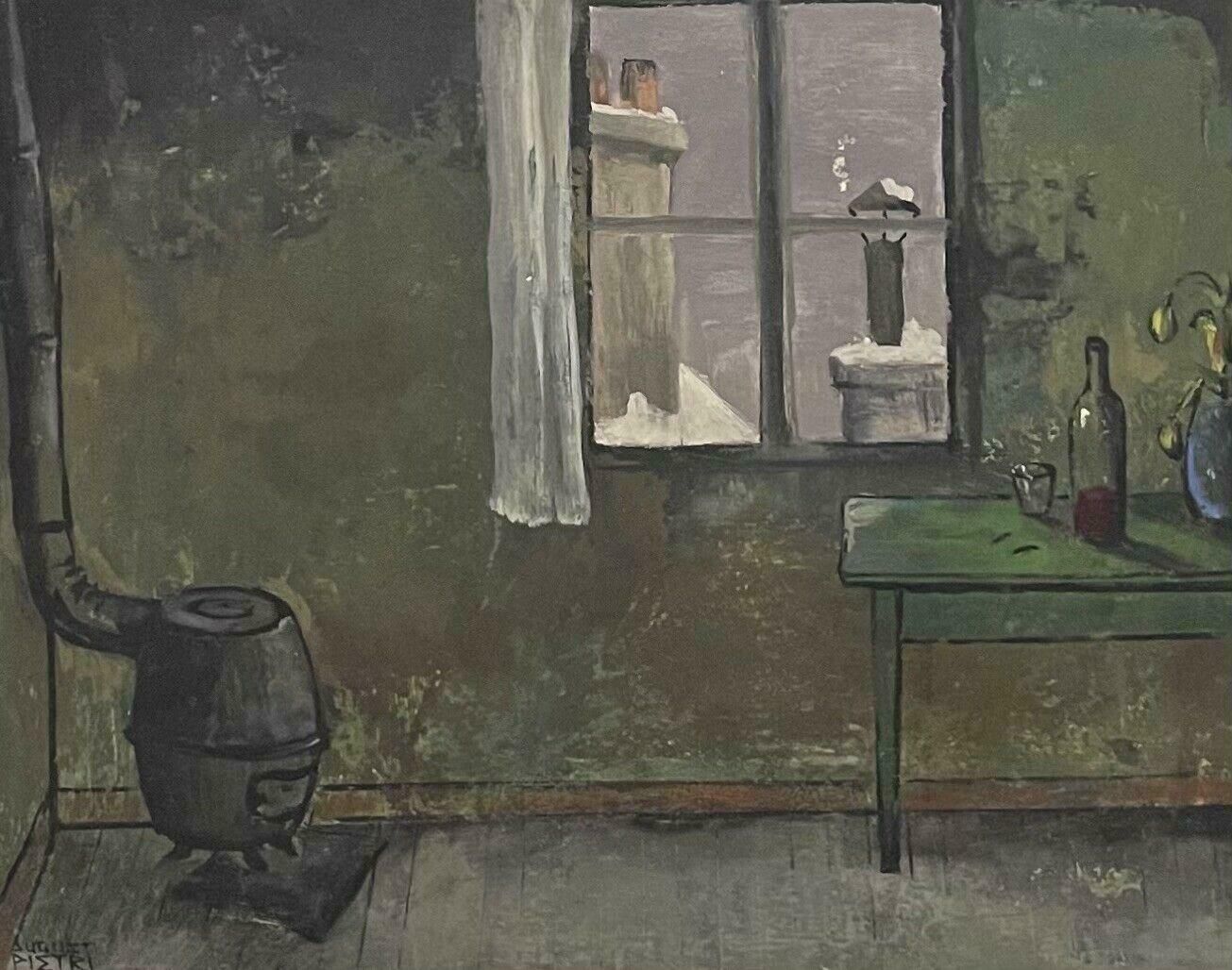 August Pietriparisian Interior Attic Room Mid 20th Century French Signed Oil, Rooftop Views photo for sale