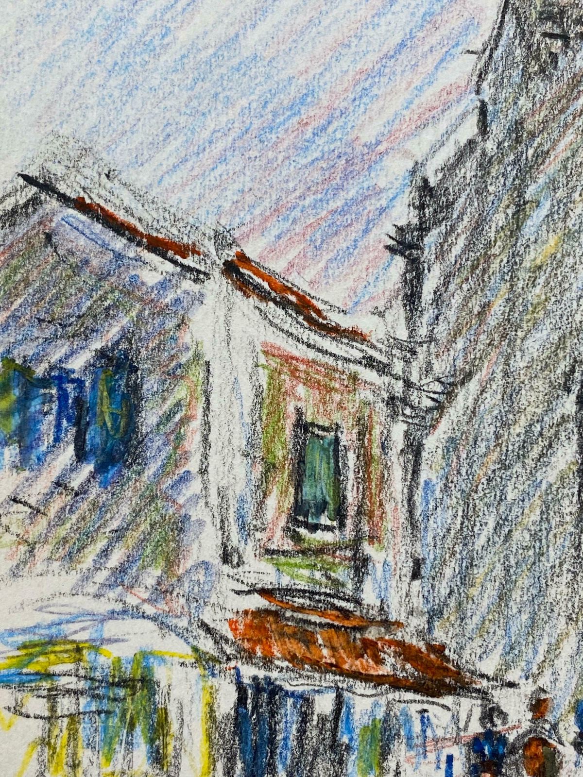 Camille Meriotold Provence Town Impressionist Crayon Drawing   Figures Mooching By Cafec. 1940's photo Art