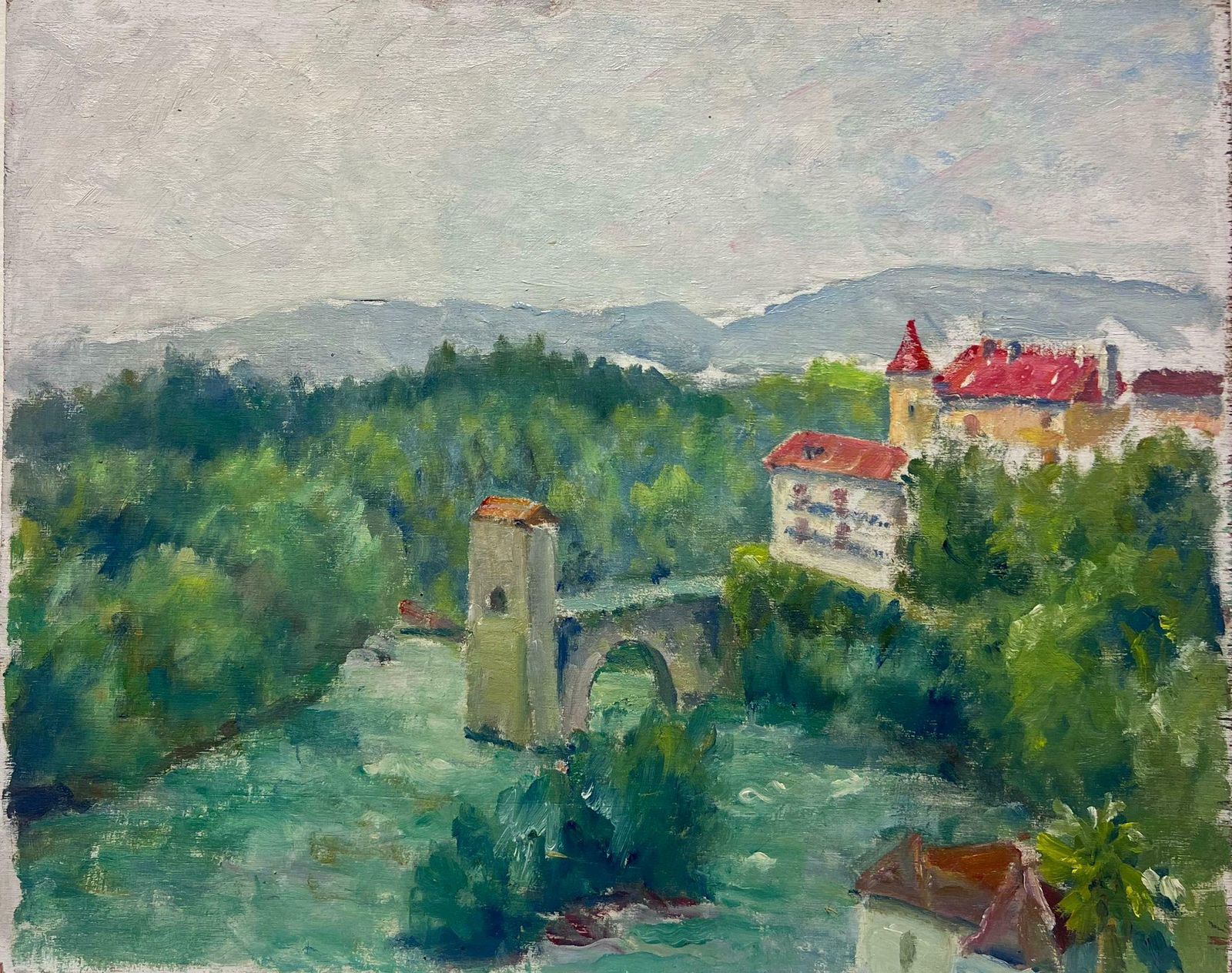 Regine Davidmid 20th Century 1950's French Post Impressionist Oil The Old French Town1950's