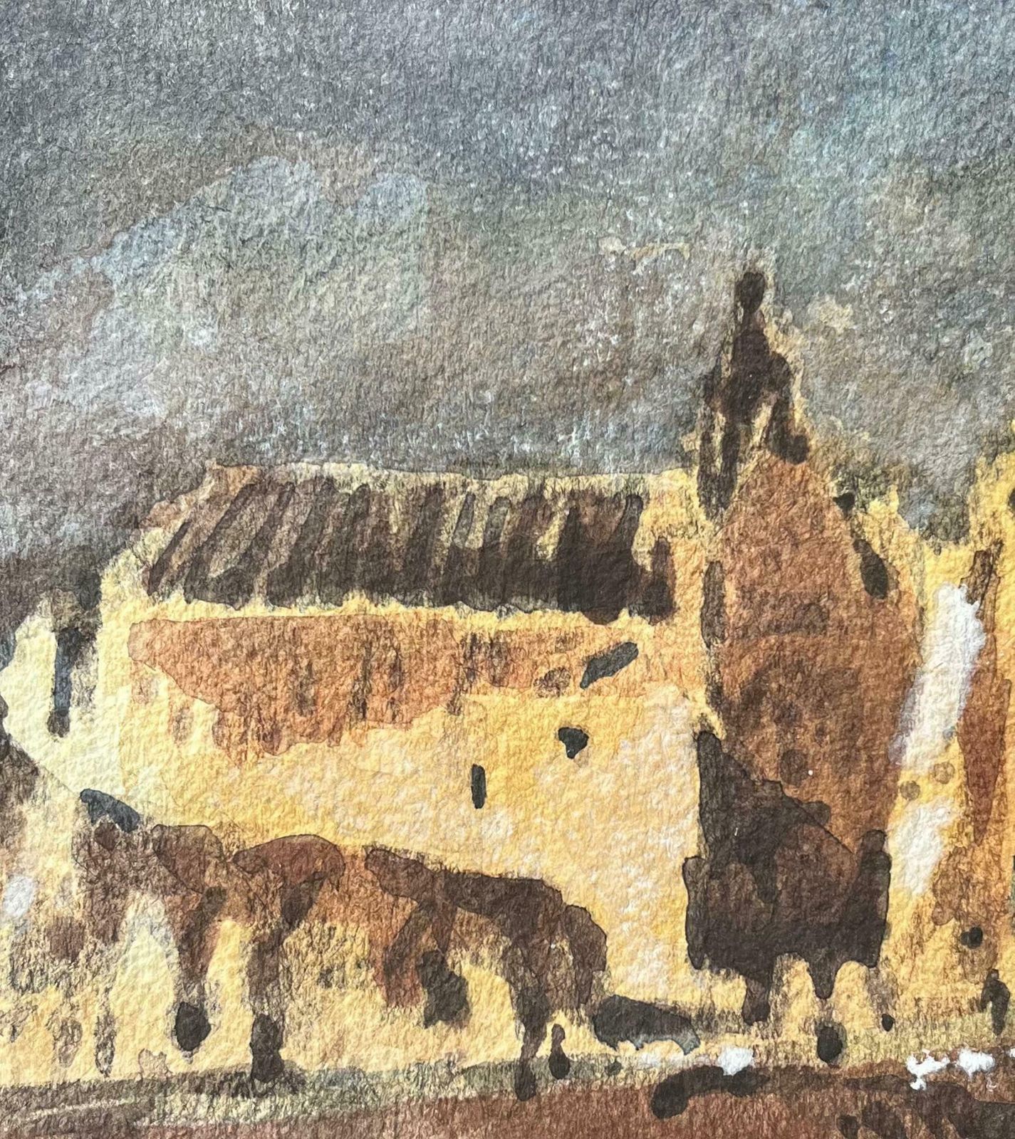 Maurice Mazeiliefrench Impressionist Watercolor Of A Sunlit Square With Architectural Buildings20th Century photo for sale