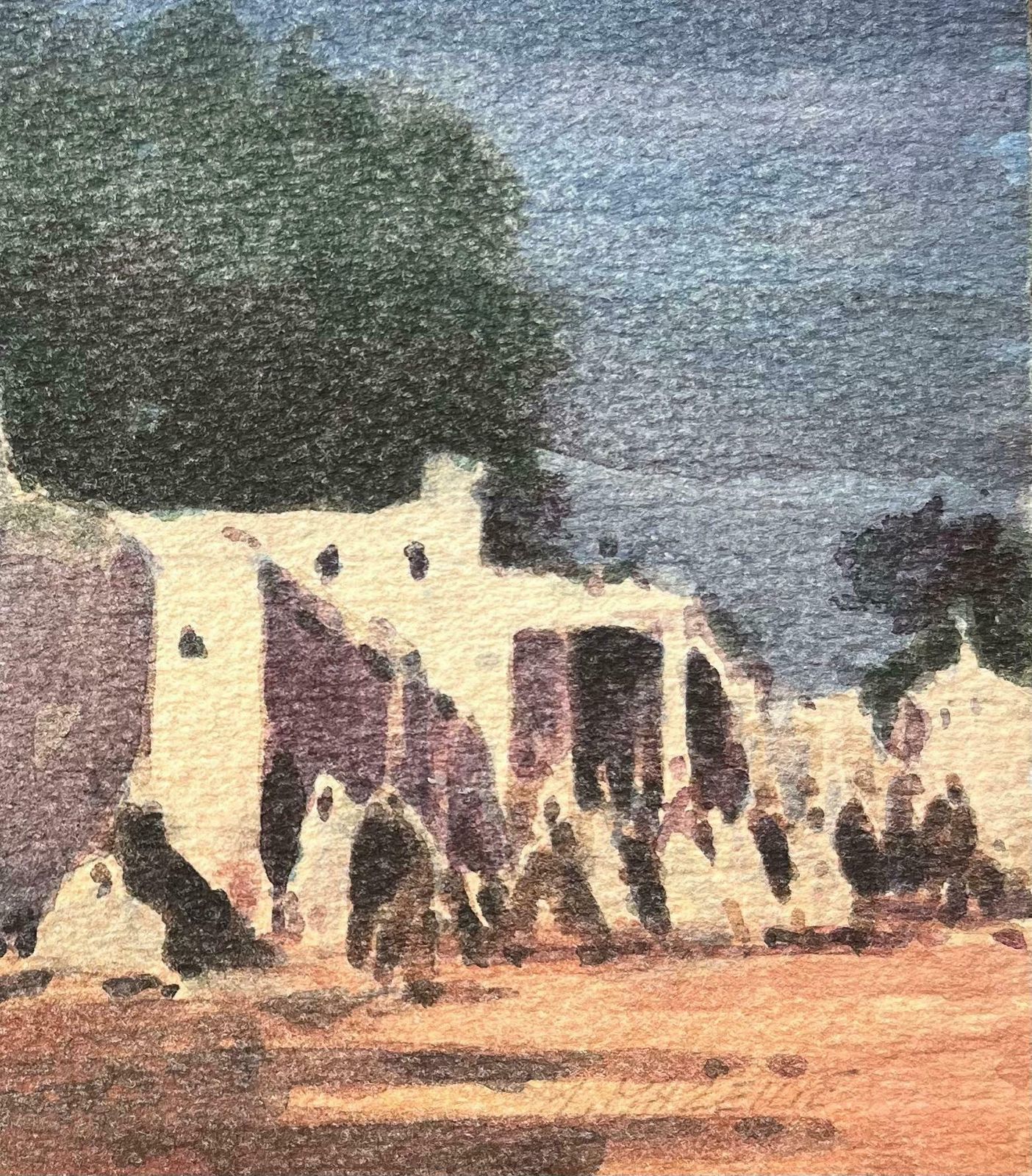 Maurice Mazeiliefrench Impressionist Watercolor Of A Traditional Whitewashed Village20th Century photo furniture