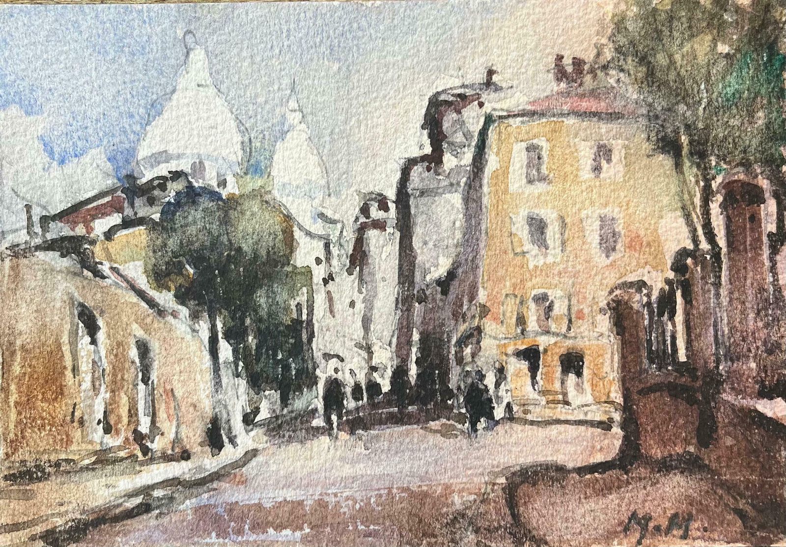 Maurice Mazeiliefrench Impressionist Watercolor Of Parisian Street Scene With Sacré Cœur Basilic20th Century
