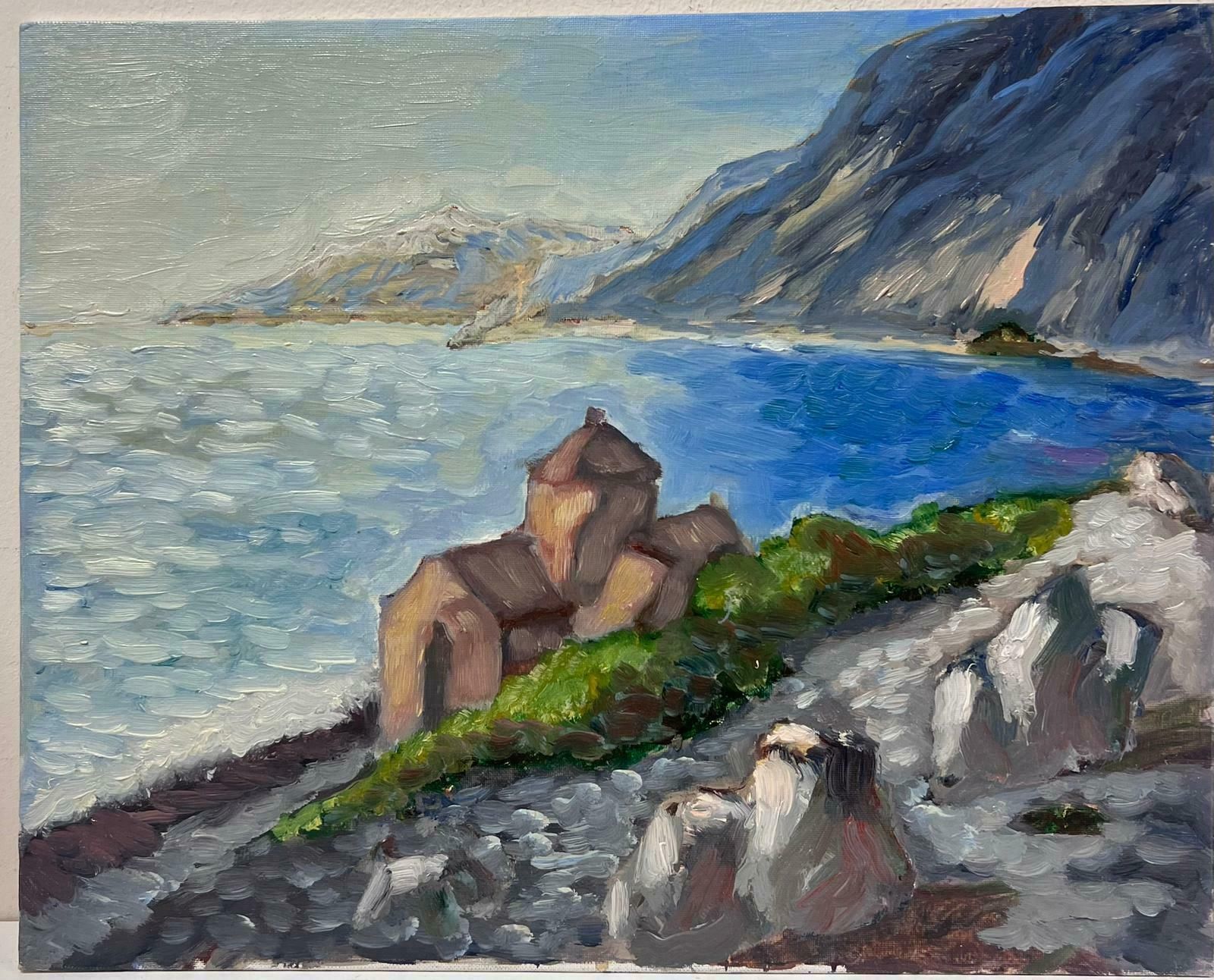 Georges Bordonovecontemporary French Impressionist Oil Church Along The Blue Sea Coast photo furniture