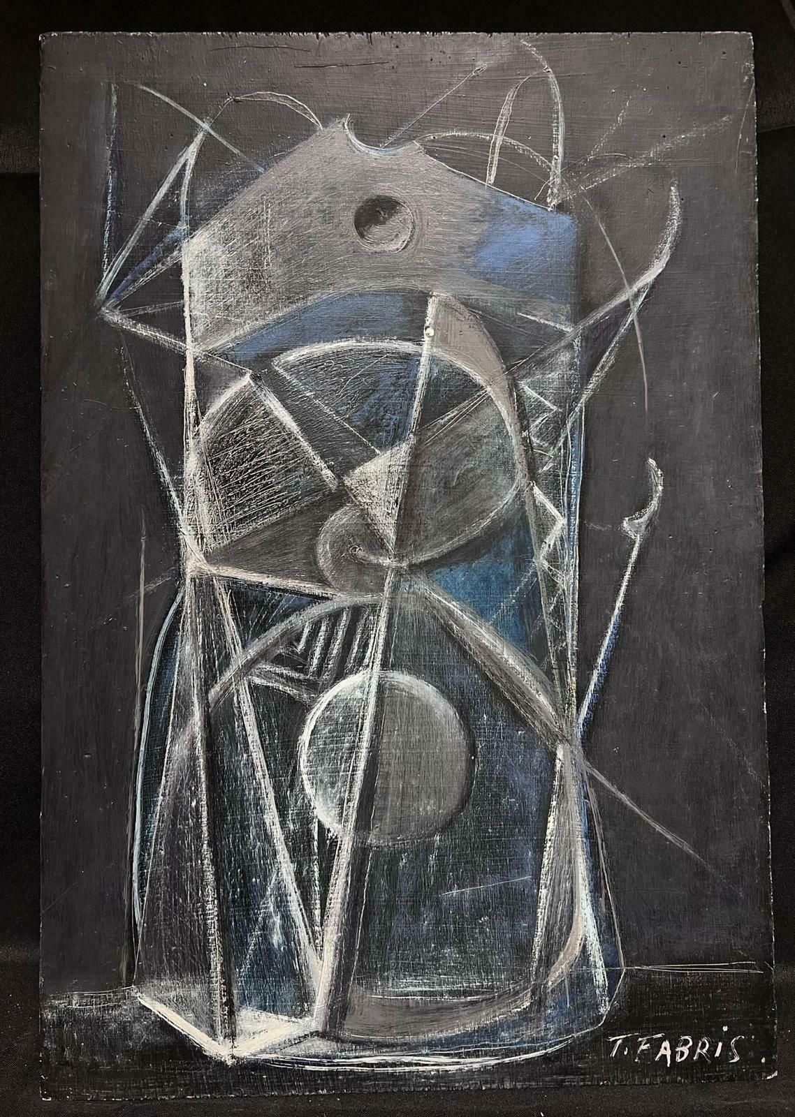 French Abstract1980's French Abstract Surrealist Original Oil Black And Grey Colors1984 photo furniture