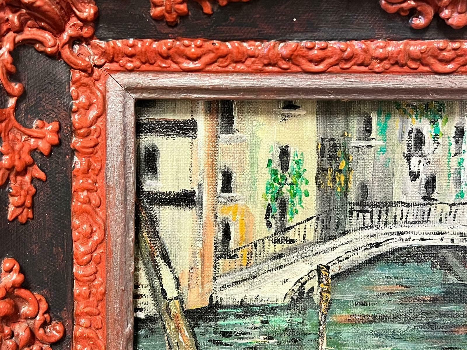 Italian Impressionistvenice Canal With Gondolas Impressionist Oil Painting Turquoise Colors Framed photo Art