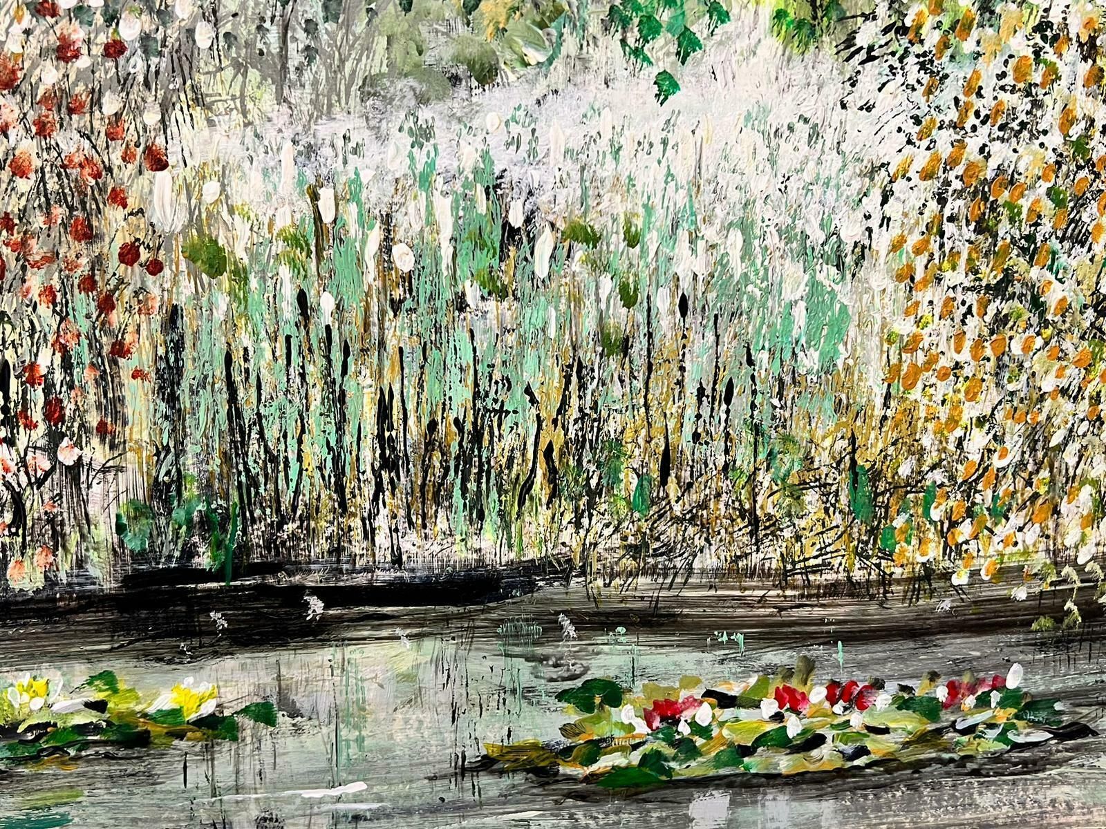 Contemporary British Waterlily Pond Large Post Impressionist Oil Painting photo for sale