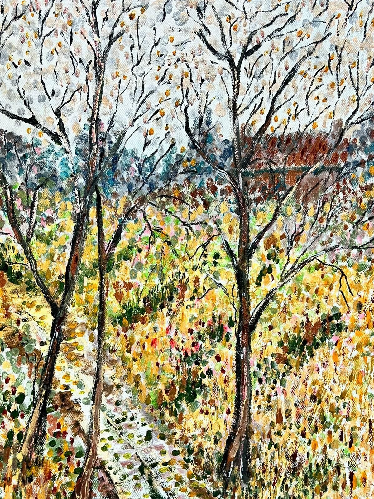 Contemporary British Pointillist Post Impressionist Woodland Landscape Autumn Trees Large Painting photo 1526.0