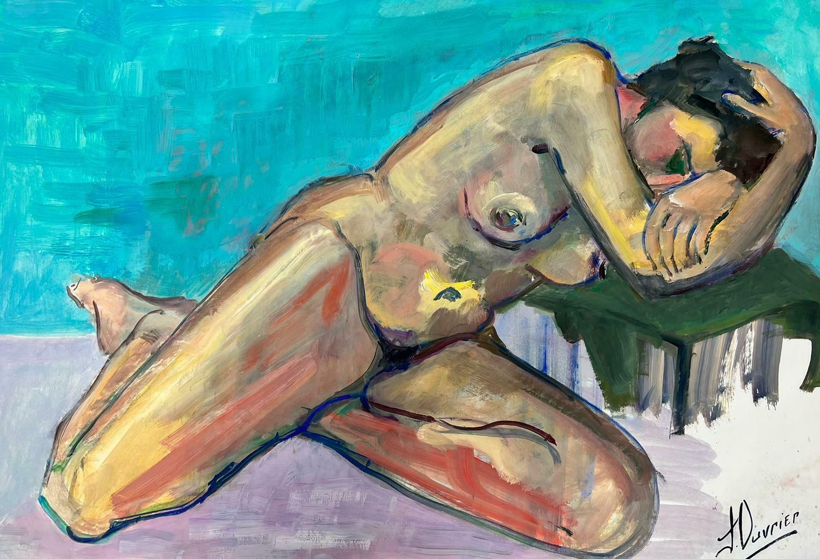 French Modernistreclining Nude Lady Model 1970's French Modernist Painting Provence Collection1970's photo furniture