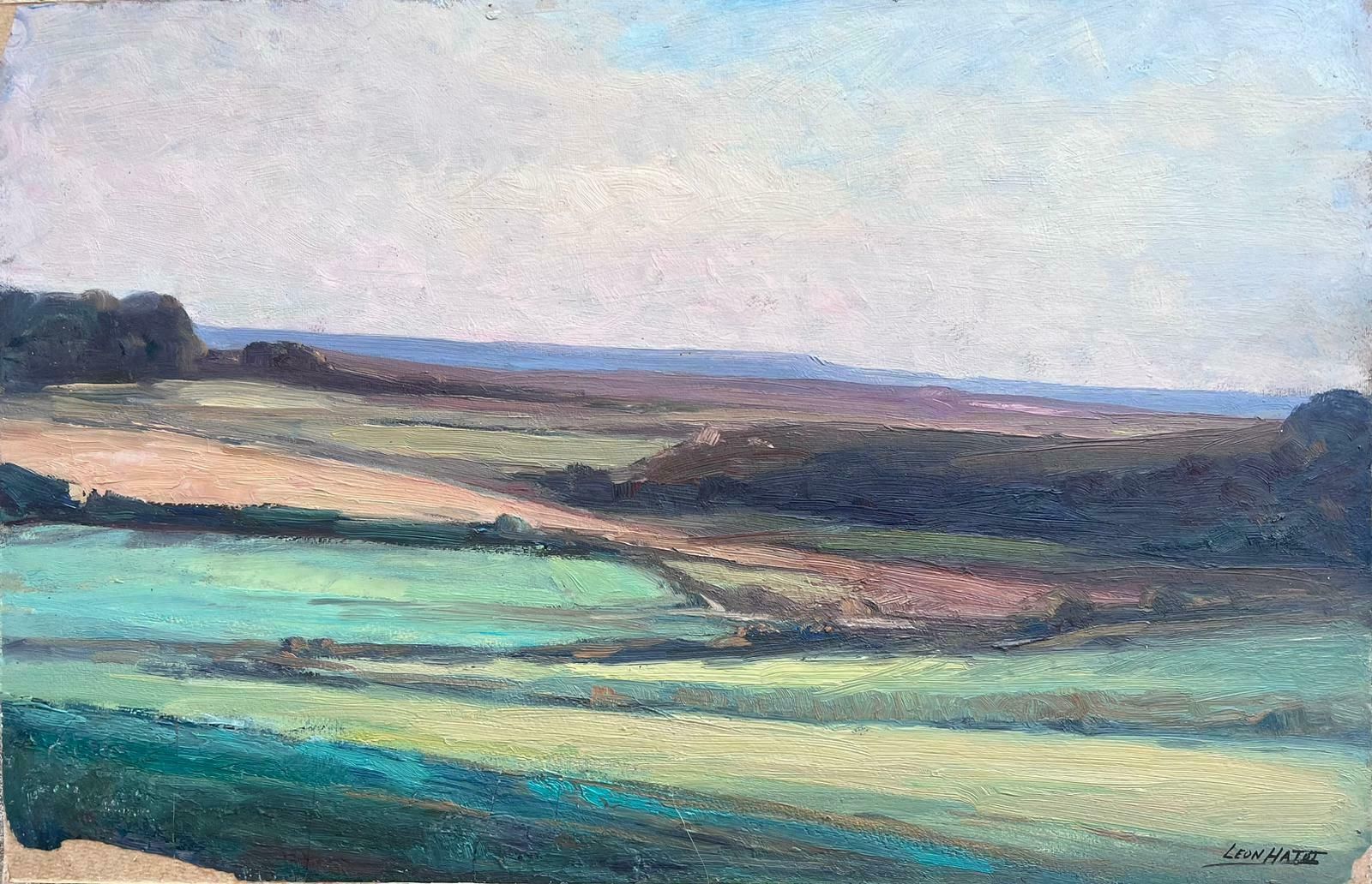 Leon Hatotvintage French Oil Painting Green And Brown Layered Hill Landscape