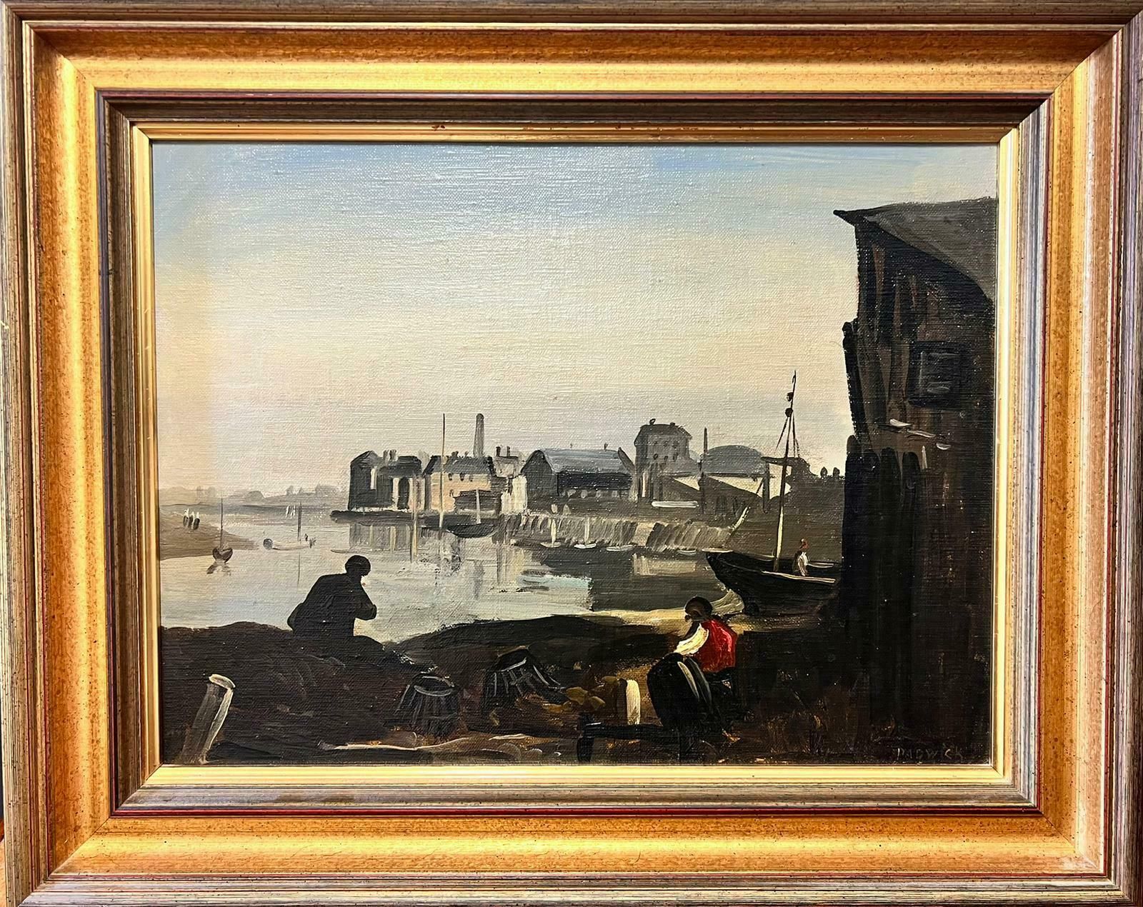 Phillip Hugh Padwickfishermen Attending Nets In Harbour British Oil Painting photo furniture