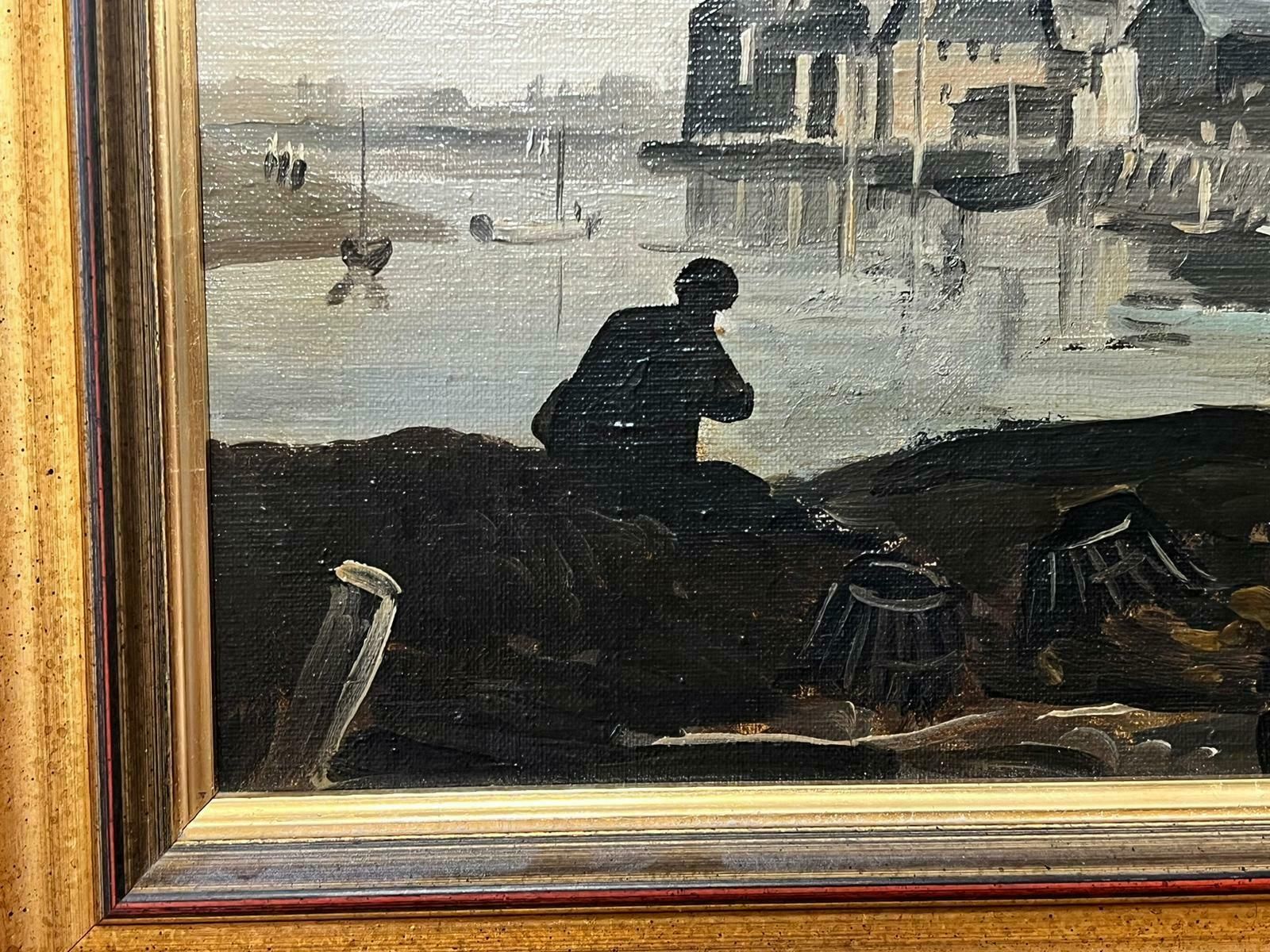 Phillip Hugh Padwickfishermen Attending Nets In Harbour British Oil Painting photo Art