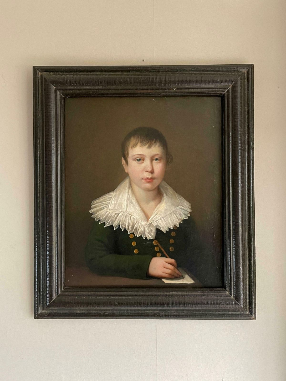 Fine 1800's Portrait Of Young Aristocratic Boy With Letter & Pen Oil On Canvas photo furniture