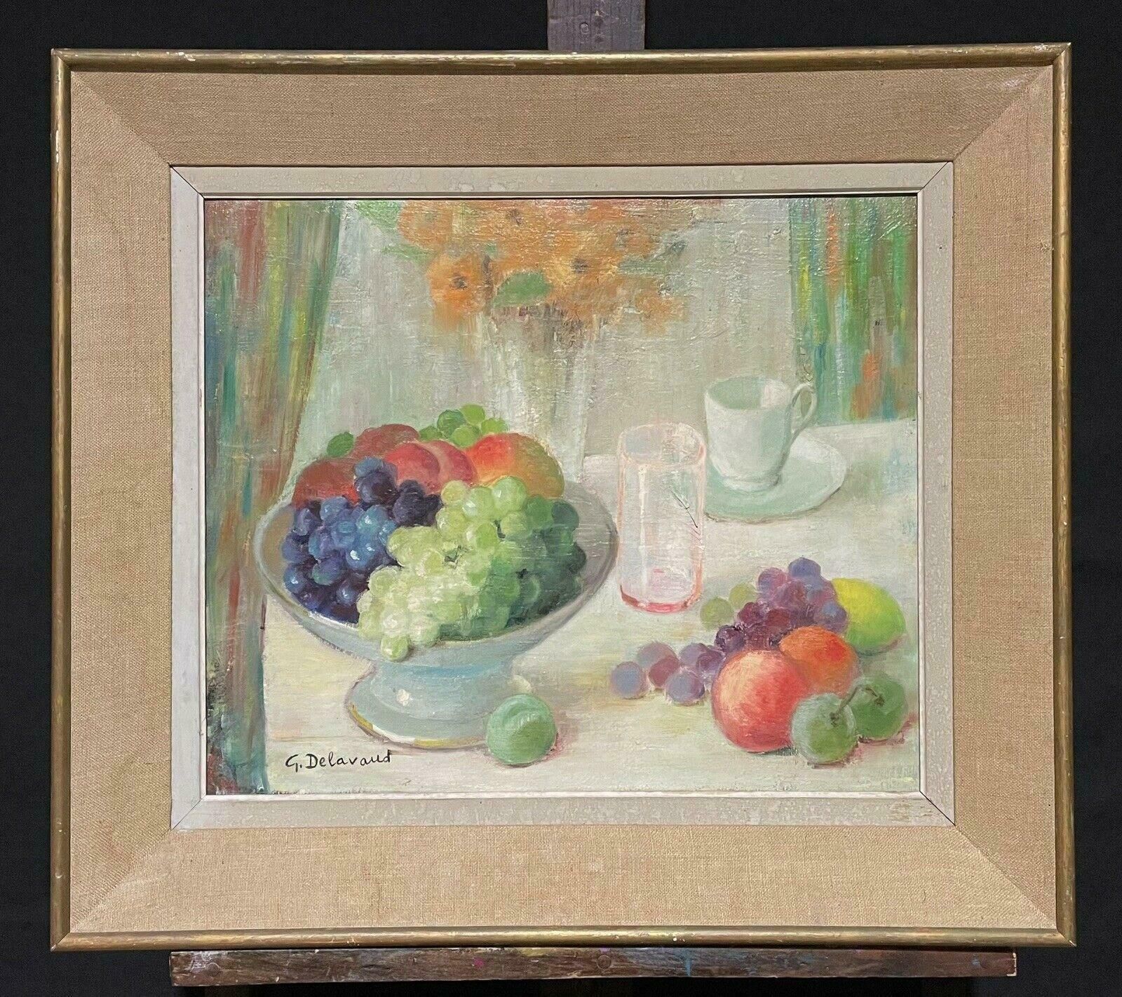 Unknown1960's French Still Life Signed Oil Fruit Bowl On Table Cup & Saucer Framedc. 1960's photo furniture