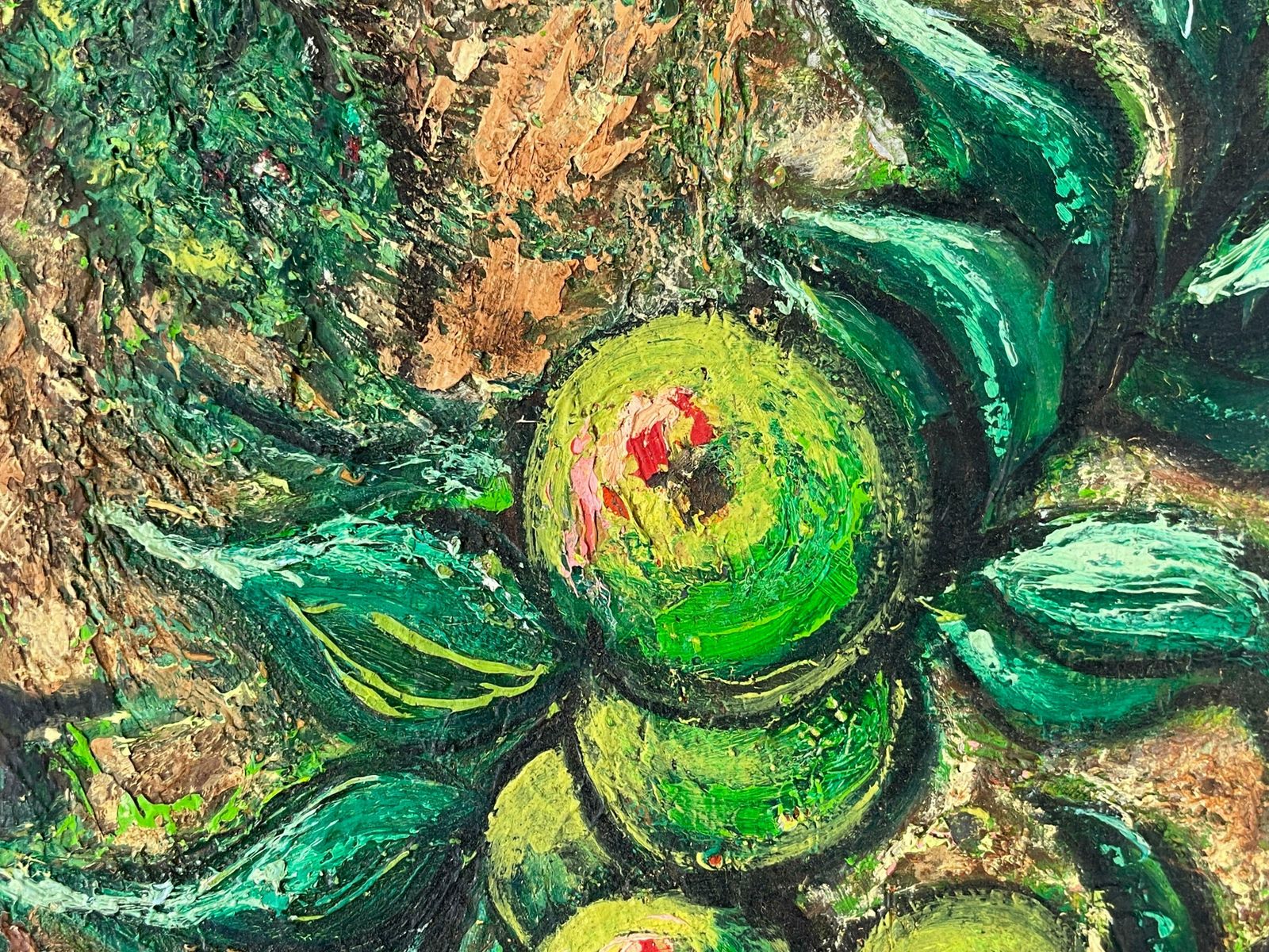 French Post Impressionistlarge 1950's French Signed Oil Apple Orchard Rural Field Very Thick Oilc. 1958 photo Art