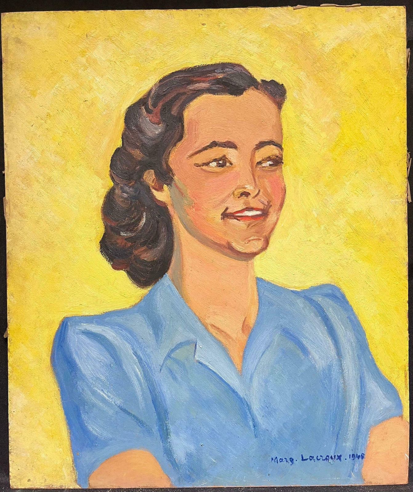 Marguerite Lacroux1940's French Impressionist Portrait Of Young Lady Self Portrait Signed Oil photo furniture