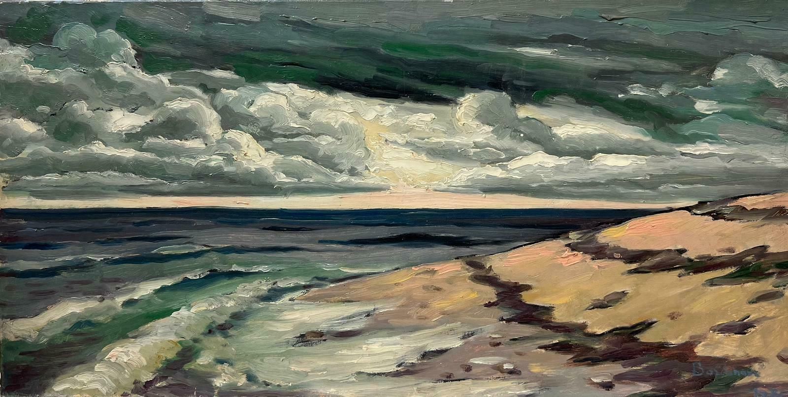 Georges Bordonovecontemporary French Impressionist Oil Windswept Beach Fluffy Clouds Rolling Sea