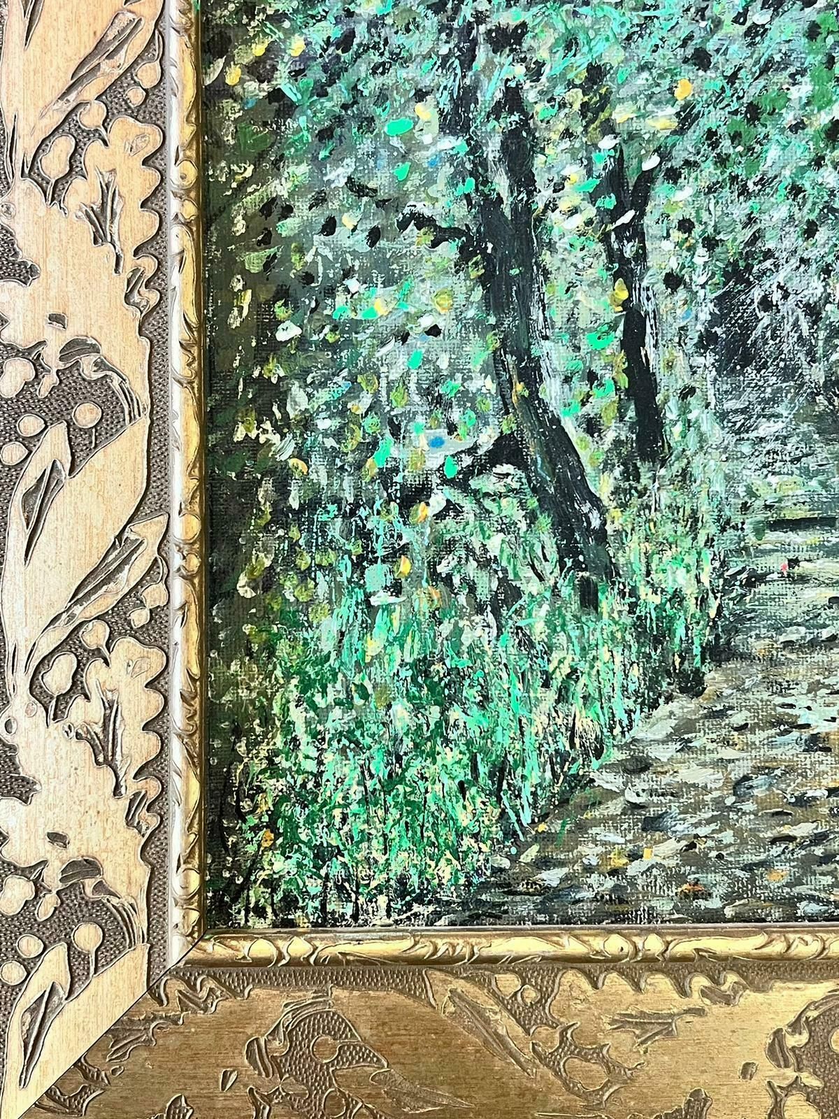 Contemporary British Colourful Modern British Painting Abstract Sunny Woodland Pathway photo for sale