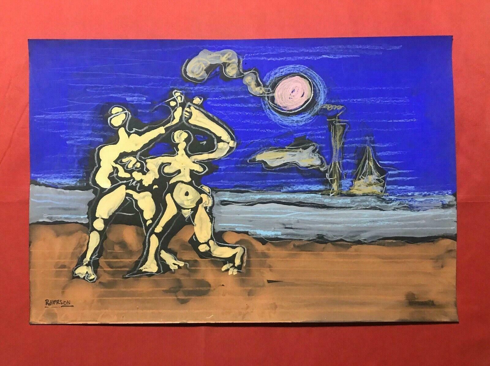 Roger Hersonroger Herson (1922 2008) Signed French Abstract Painting   Surrealist Figures20th Century photo furniture