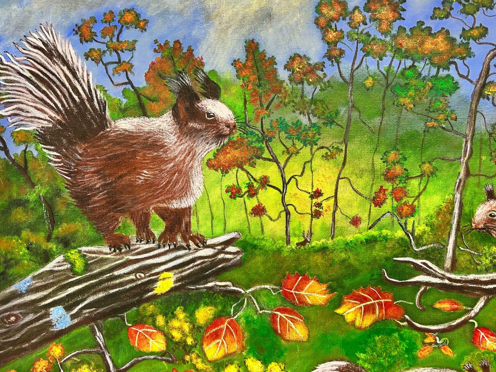 Ben Powellsquirrels In Autumn Landscape Modern British Painting photo furniture