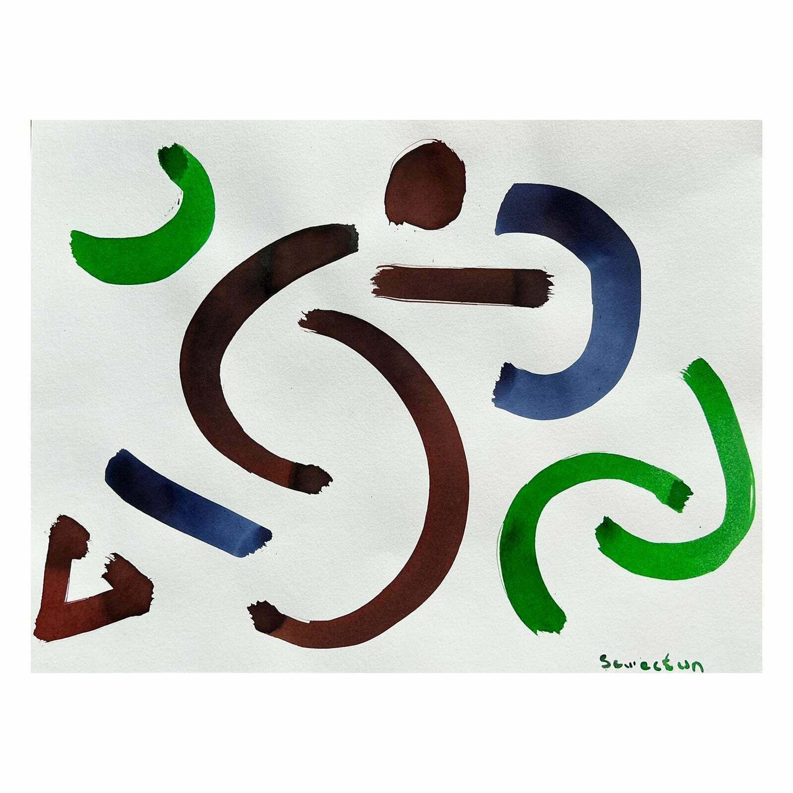 Robert Somertonabstract Expressionist British Original Watercolor Painting Shapes Patterns C. 2022