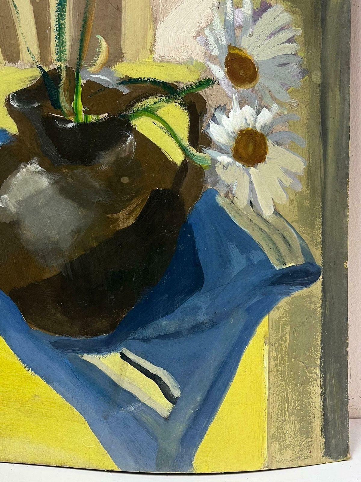 Y. Blanchon1930's French Impressionist Daises In Brown Vase On Yellow Table Interior1930's photo for sale