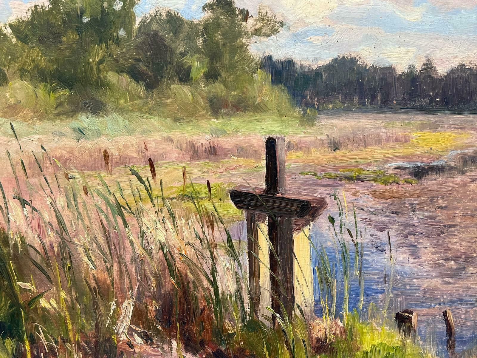 Edmond Quinton1930's French Impressionist Signed Oil Painting Cross Mile Stone By Lake1930's photo 661.0