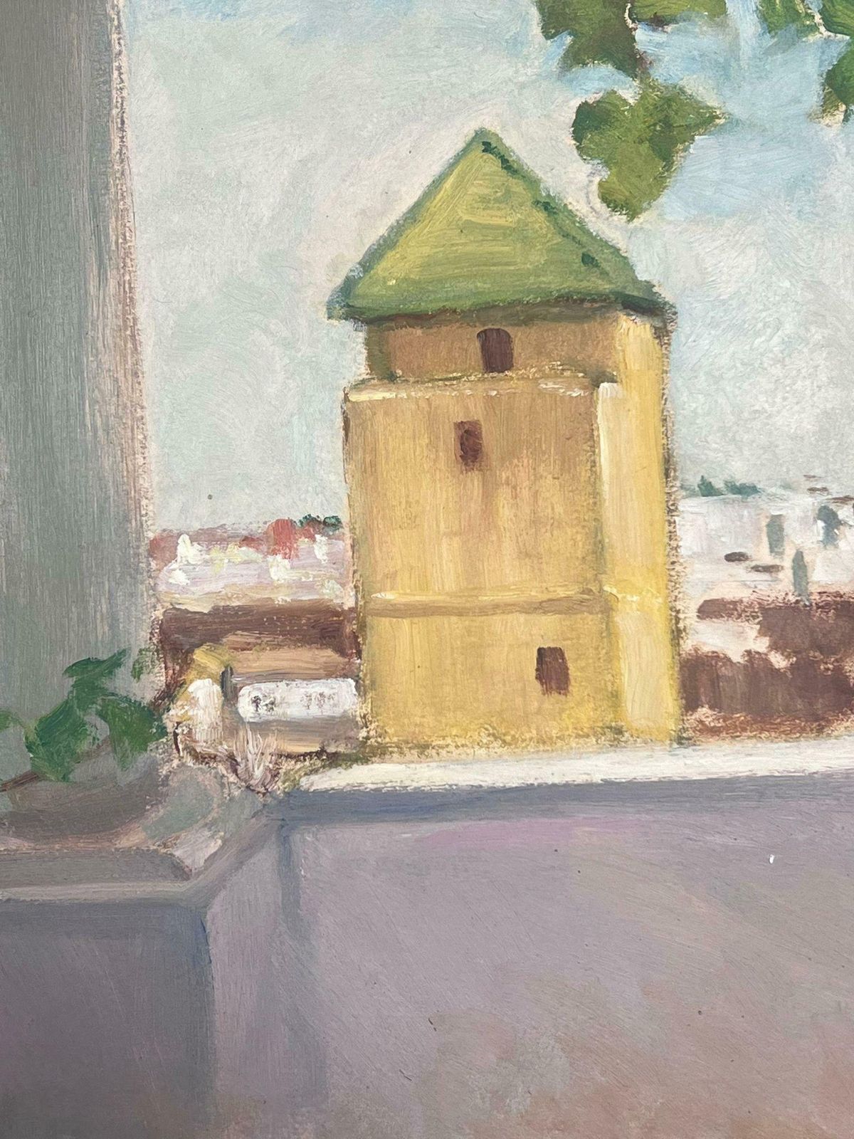 Y. Blanchon1930's Gouache French Grape Vine Over Balcony Over Looking Beige Stone Tower1930's photo furniture