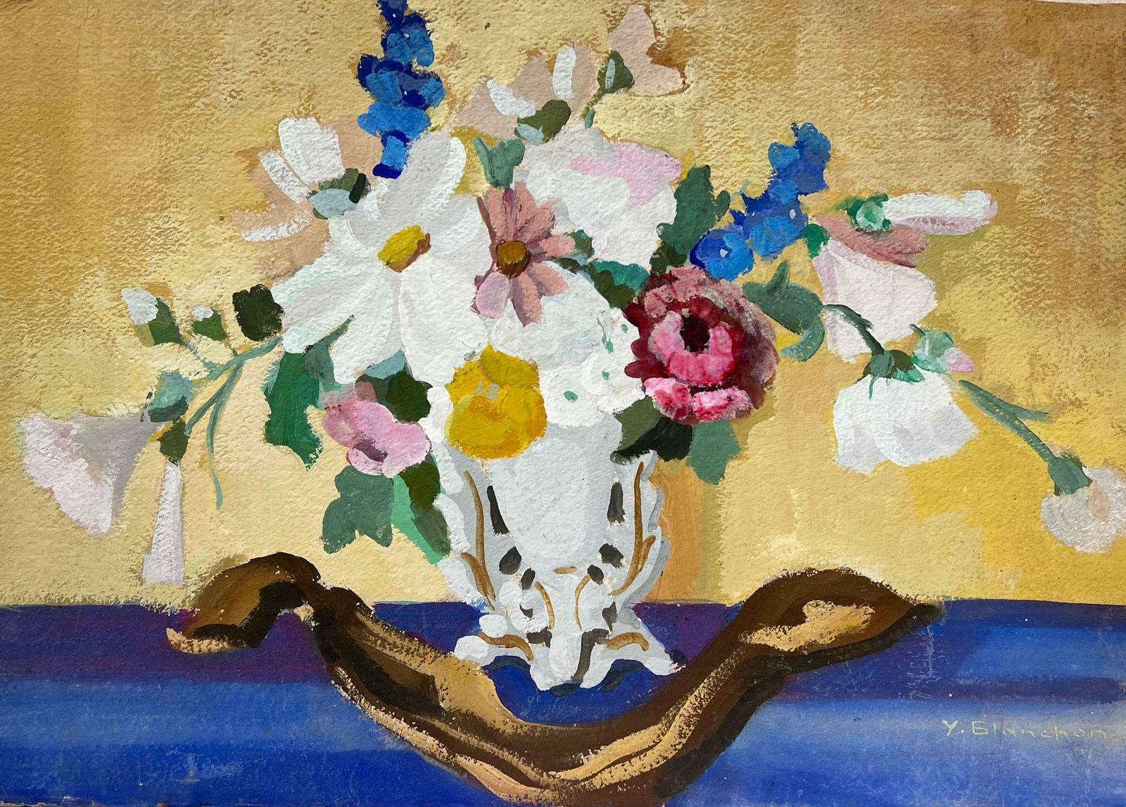 Y. Blanchonflowers In Grand Vase Watercolour 1930's French Impressionist Still Life1930's photo 631.0