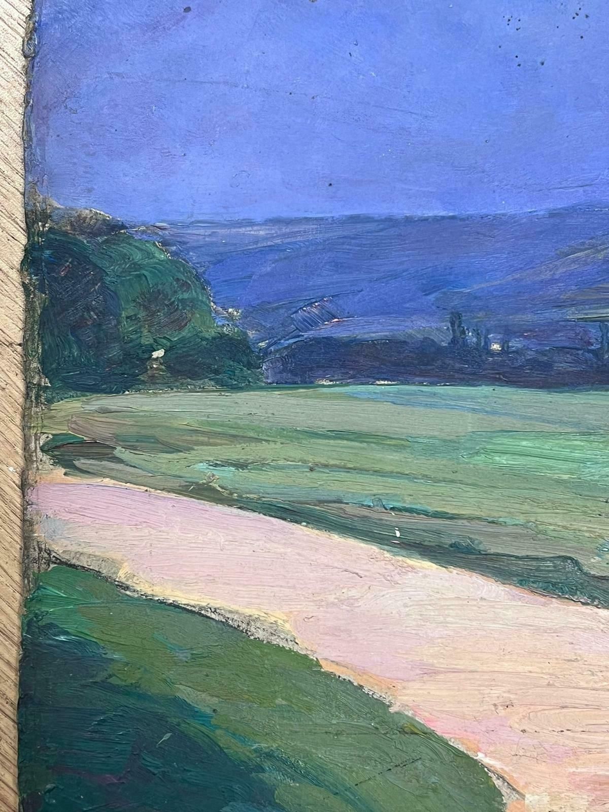 Louise Alix1930's French Impressionist Oil Country Track Deep Blue Sky1940's photo furniture