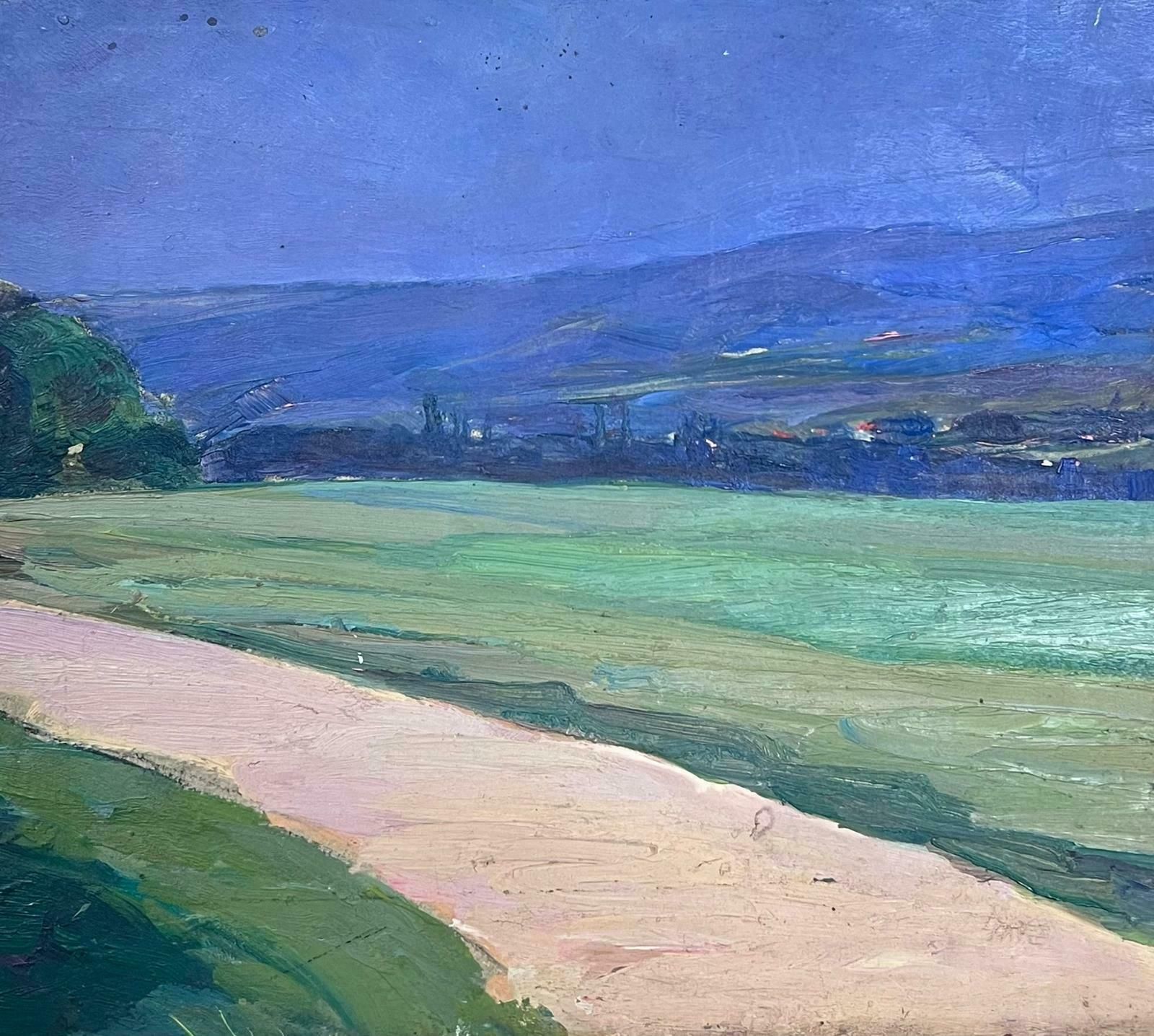 Louise Alix1930's French Impressionist Oil Country Track Deep Blue Sky1940's photo Art