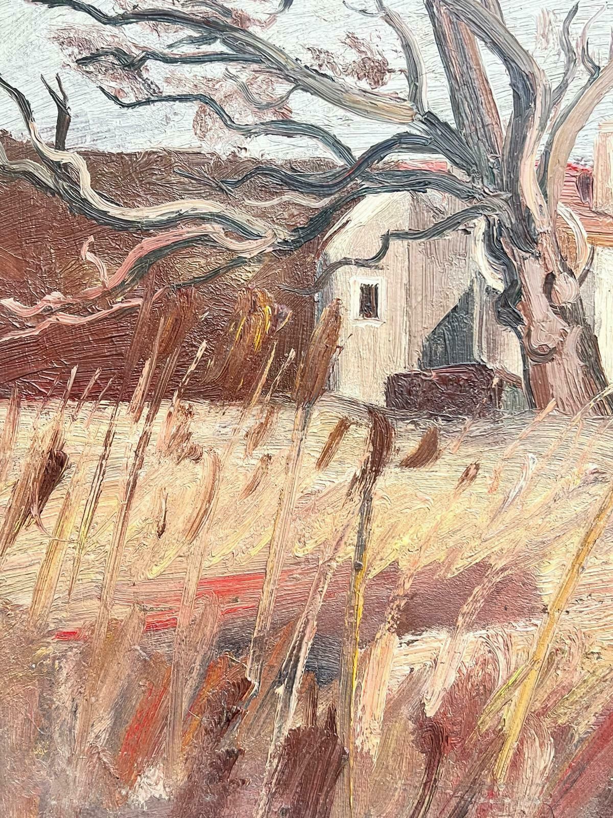 French School1930s French Post Impressionist Oil Painting Old Gnarled Tree In Brown Landscape photo for sale