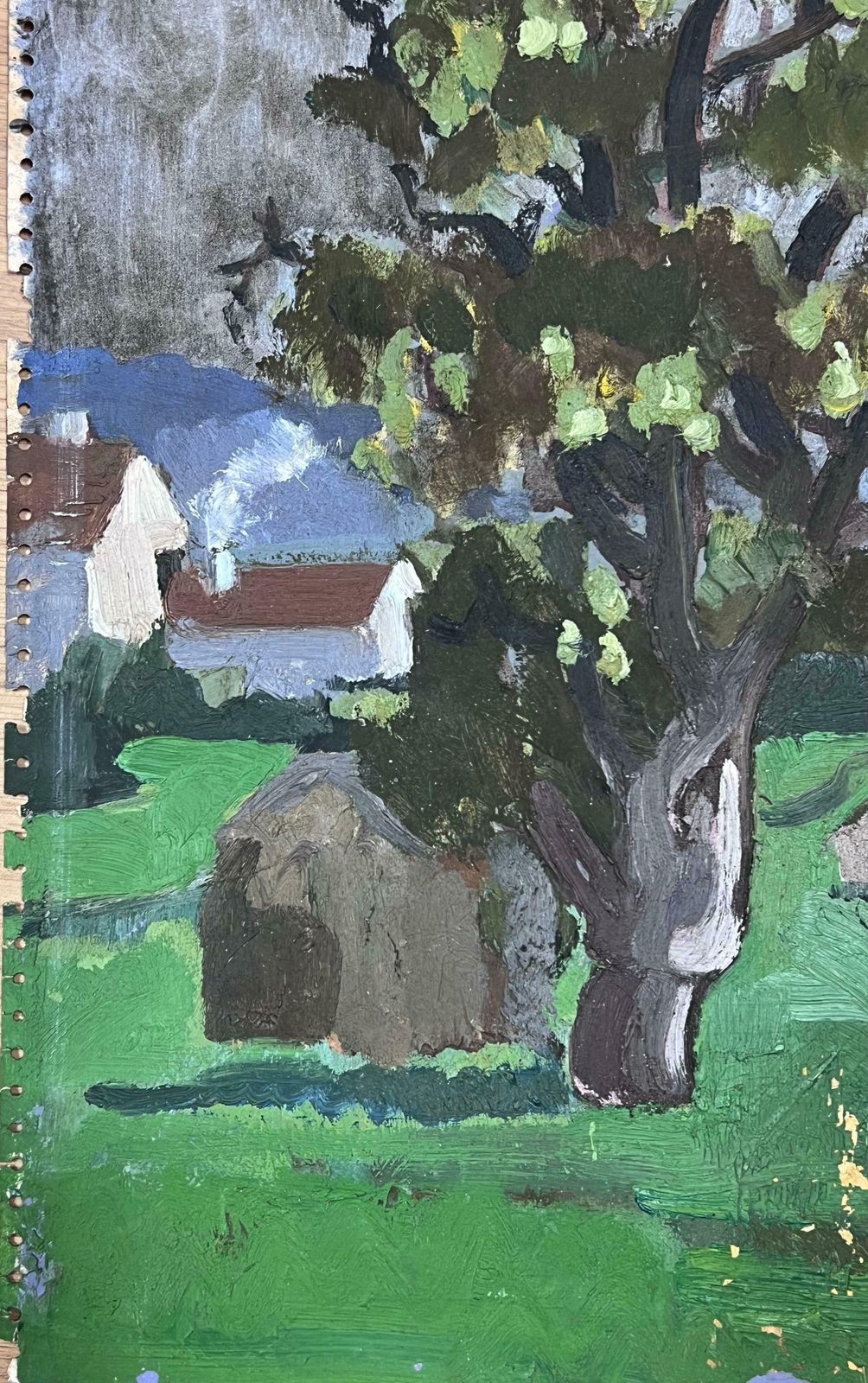 Y. Blanchon1930's Oil Painting Cow In Grey Gloomy Meadow Landscape1930's photo for sale
