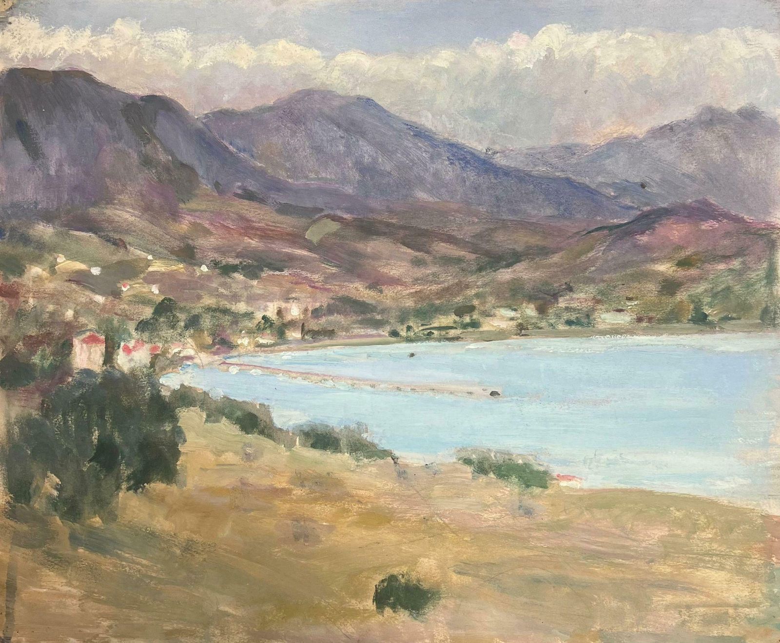 Y. Blanchon1930's French Impressionist Mountains Surrounding The Blue Sea Landscape1930's