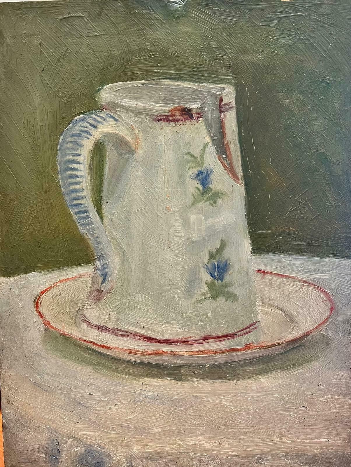French Schoolantique French Impressionist Oil Still Life Jug & Plate In Interior1890’s