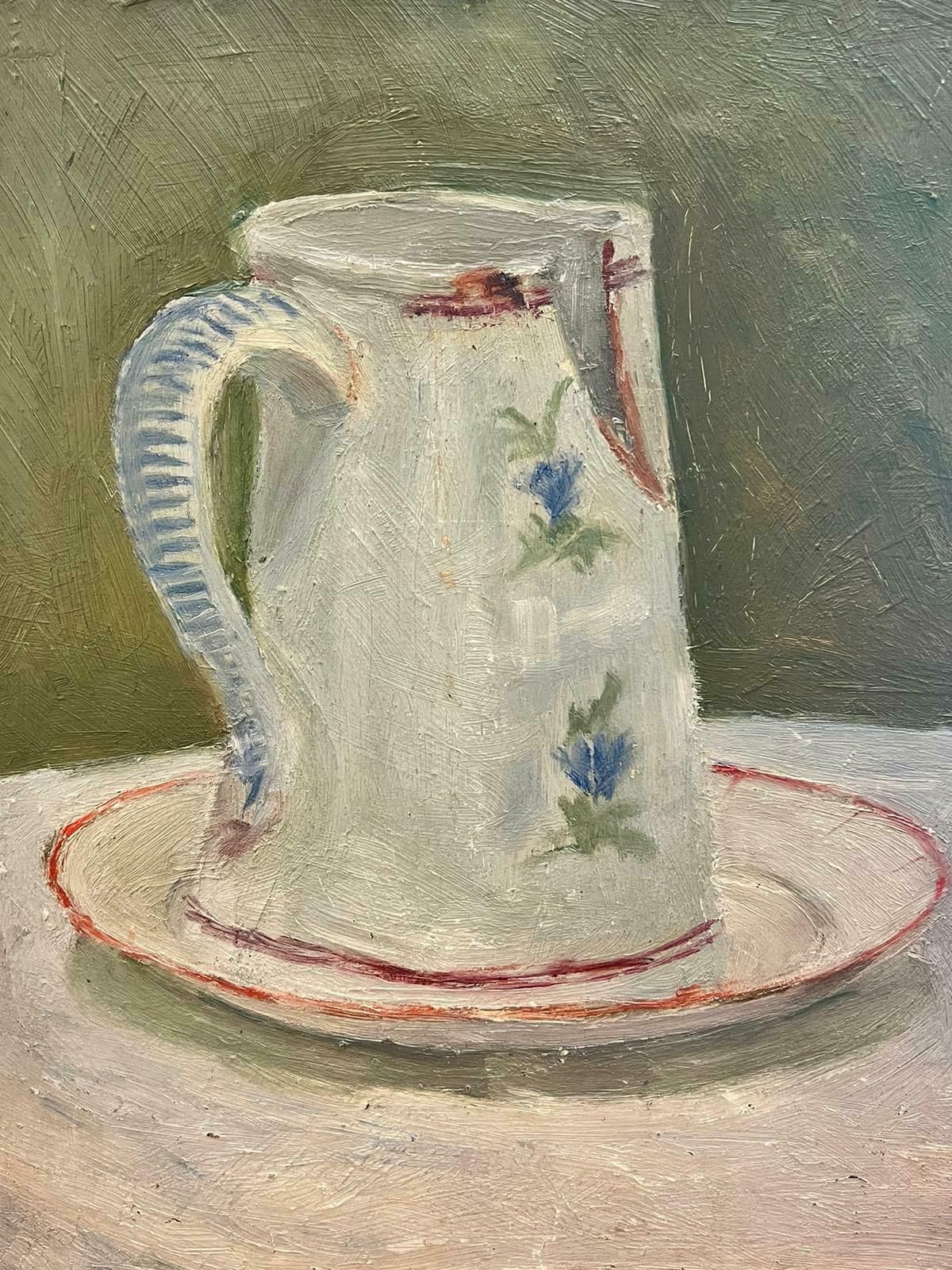 French Schoolantique French Impressionist Oil Still Life Jug & Plate In Interior1890’s photo furniture